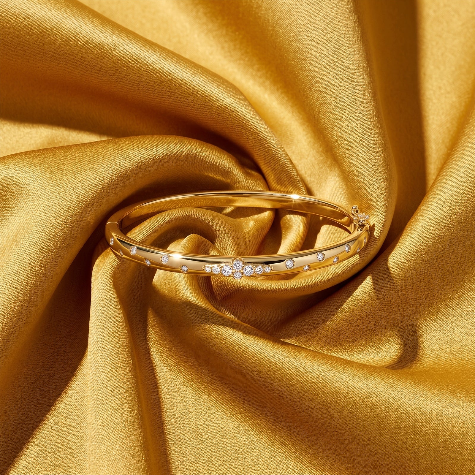 18k Gold Celestial Diamond Bangle | Scattered Starburst Hinged Bracelet