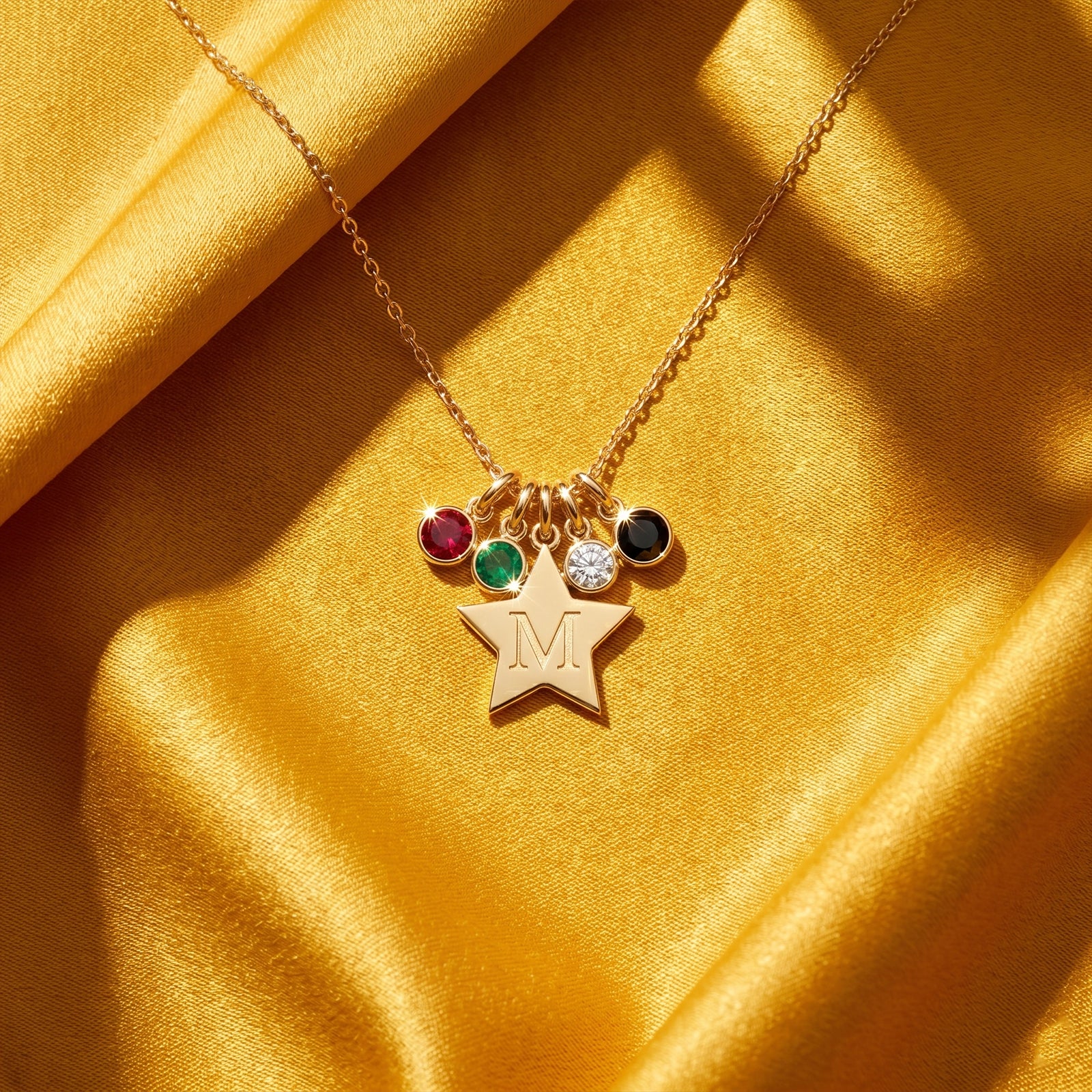 18K Gold UAE Spirit Star & Gemstone Personalized Initial Necklace | Custom Emarati Heritage Jewellery
