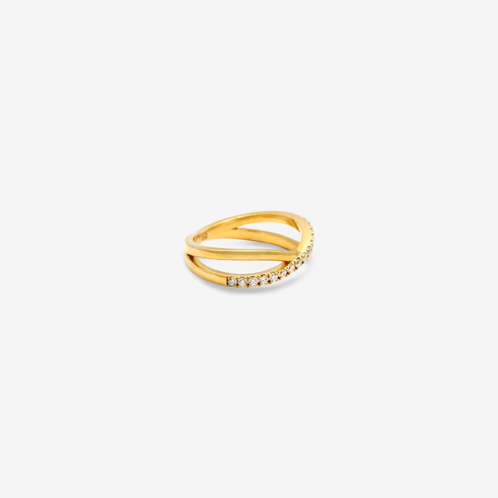 18k Gold Criss-Cross Diamond Ring | Minimalist X-Band Pave Ring for Women