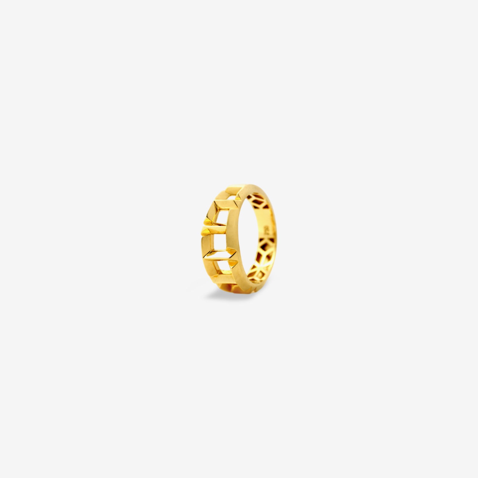 18k Gold Geometric Link Statement Ring | Bold Rectangular Open-Band Ring for Women