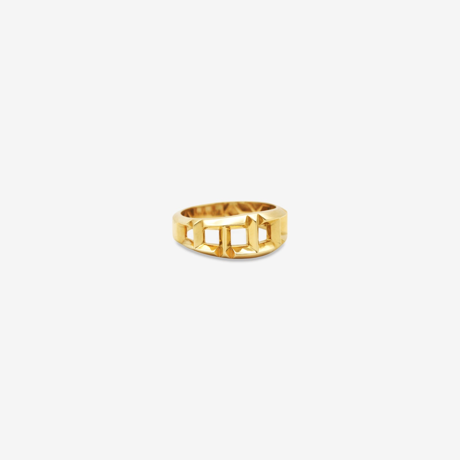 18k Gold Geometric Link Statement Ring | Bold Rectangular Open-Band Ring for Women