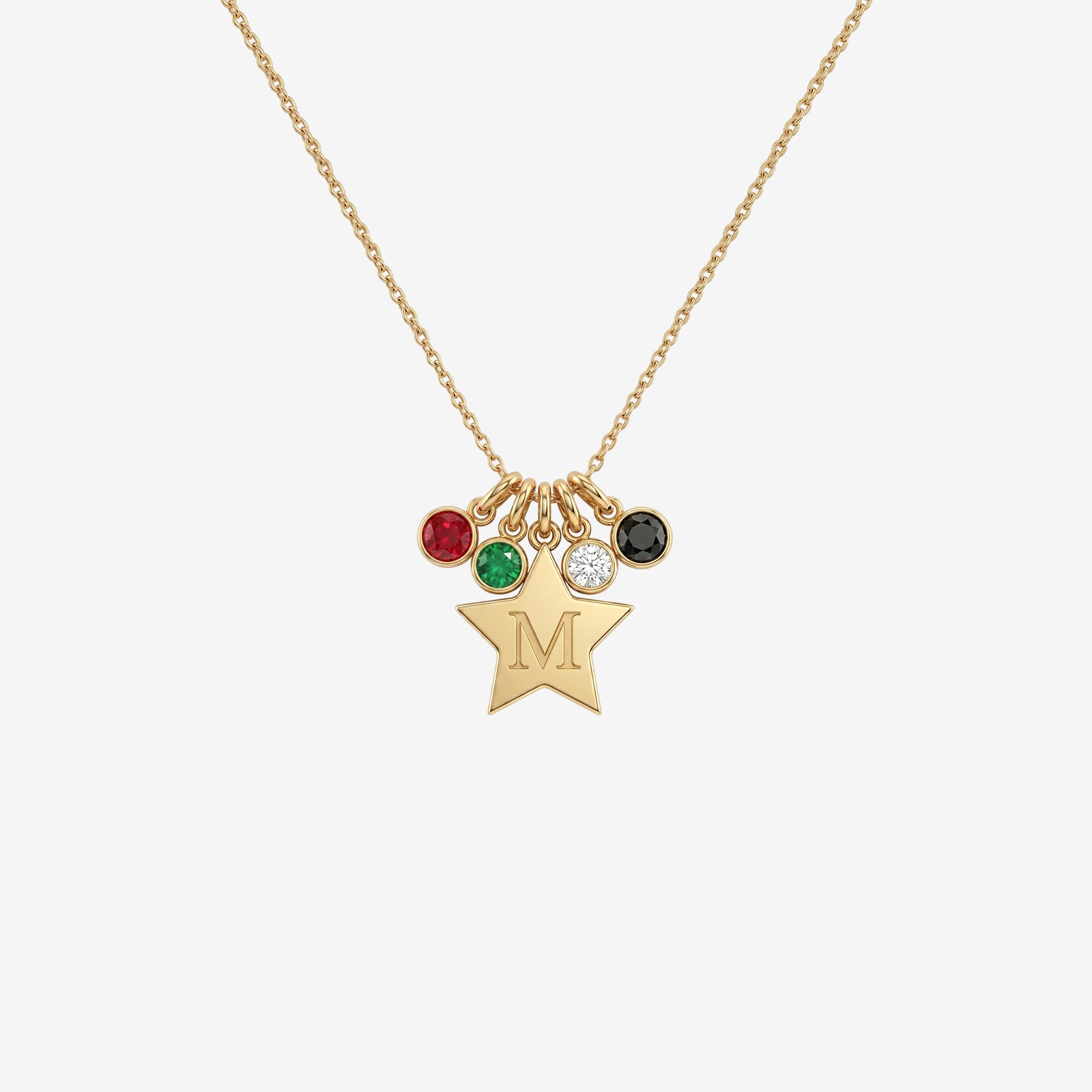 18K Gold UAE Spirit Star & Gemstone Personalized Initial Necklace | Custom Emarati Heritage Jewellery