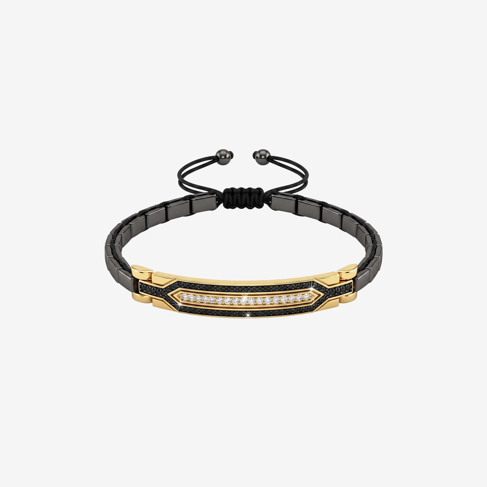 18K Gold & Black Spinel Men's Bracelet | Luxury Diamond Accent Adjustable Cord Bracelet