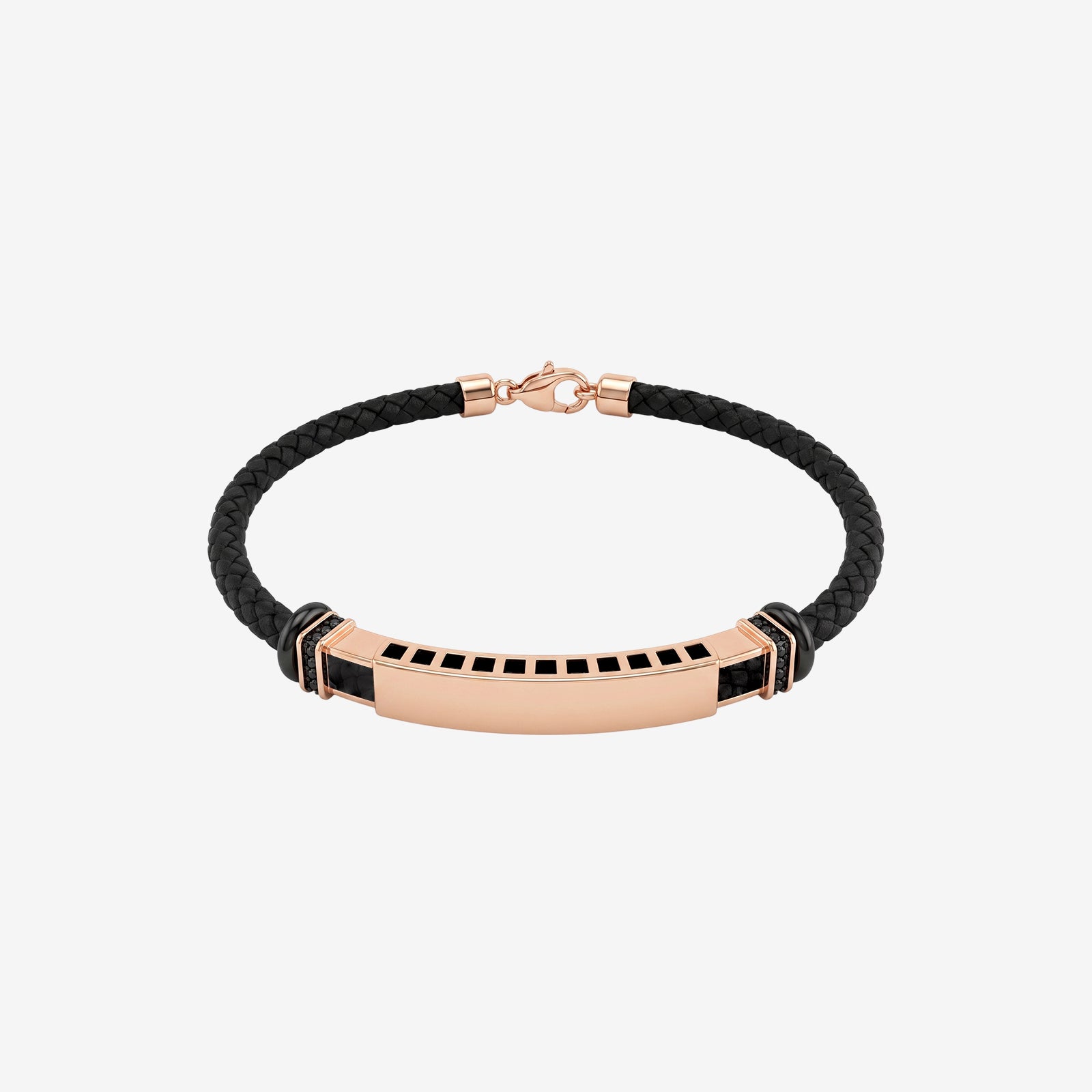 Men's 18K Gold & Black Spinel Leather Bracelet | Luxury Bar Cuff