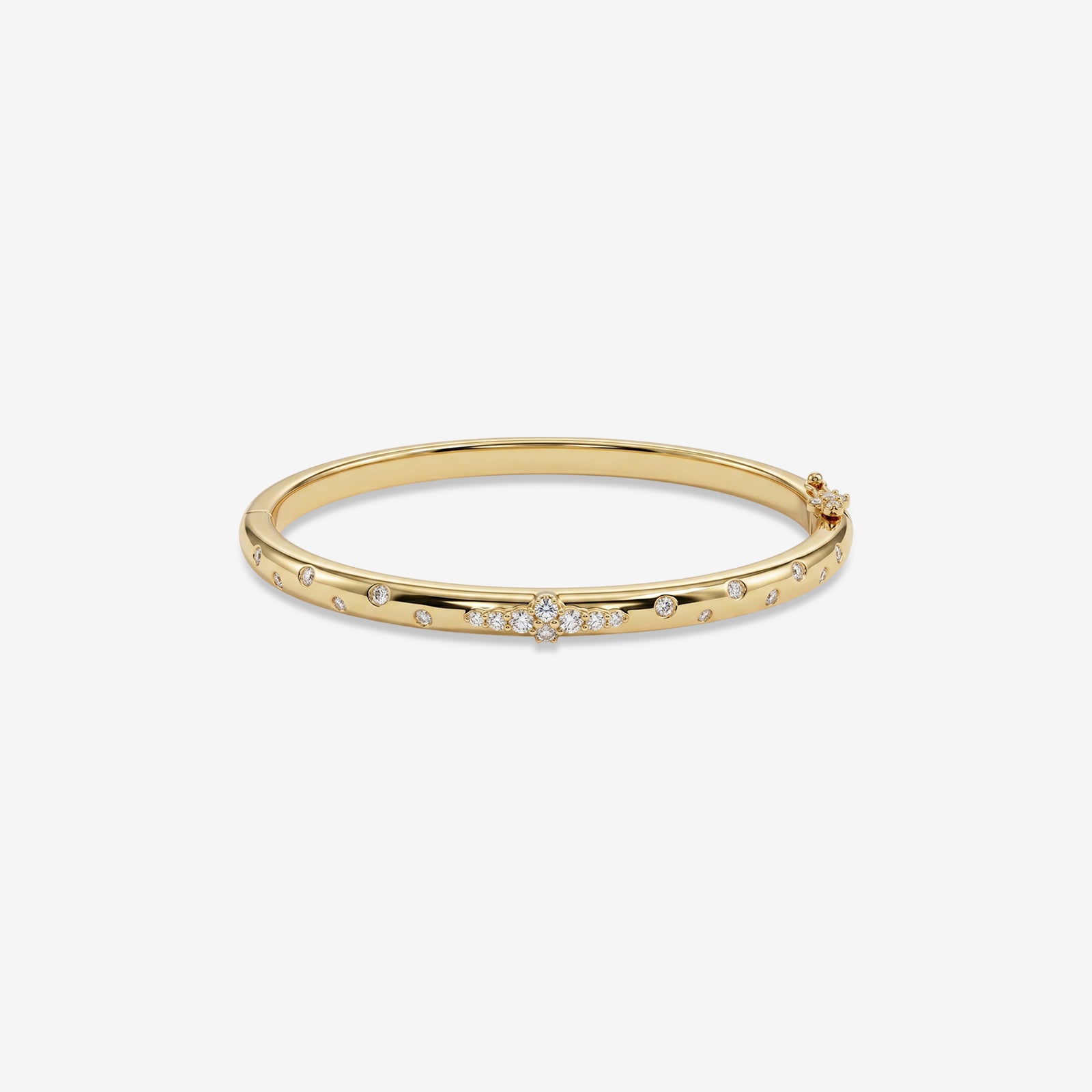 18k Gold Celestial Diamond Bangle | Scattered Starburst Hinged Bracelet