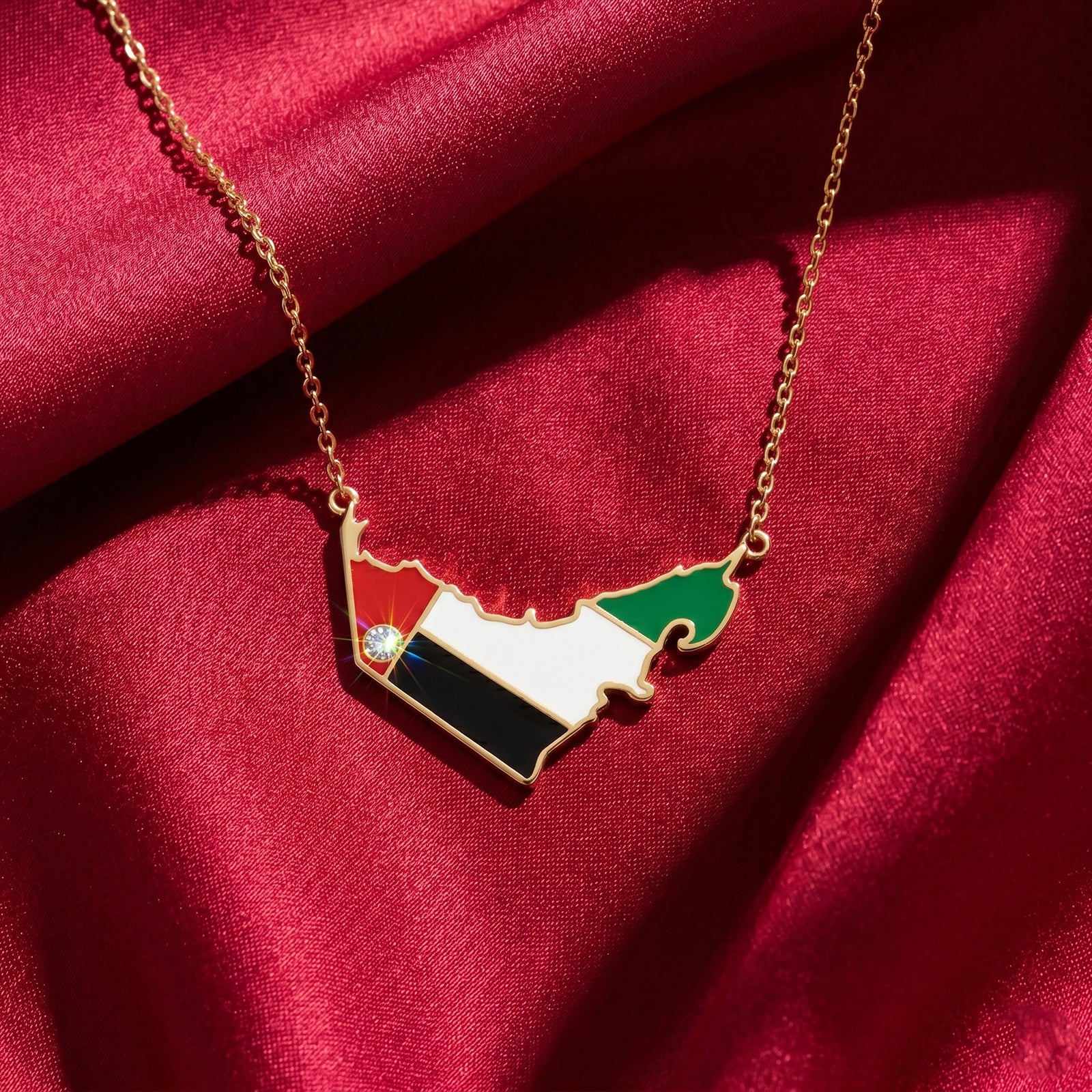18K Gold UAE Map Necklace with Diamond | National Emblem Enamel Jewellery