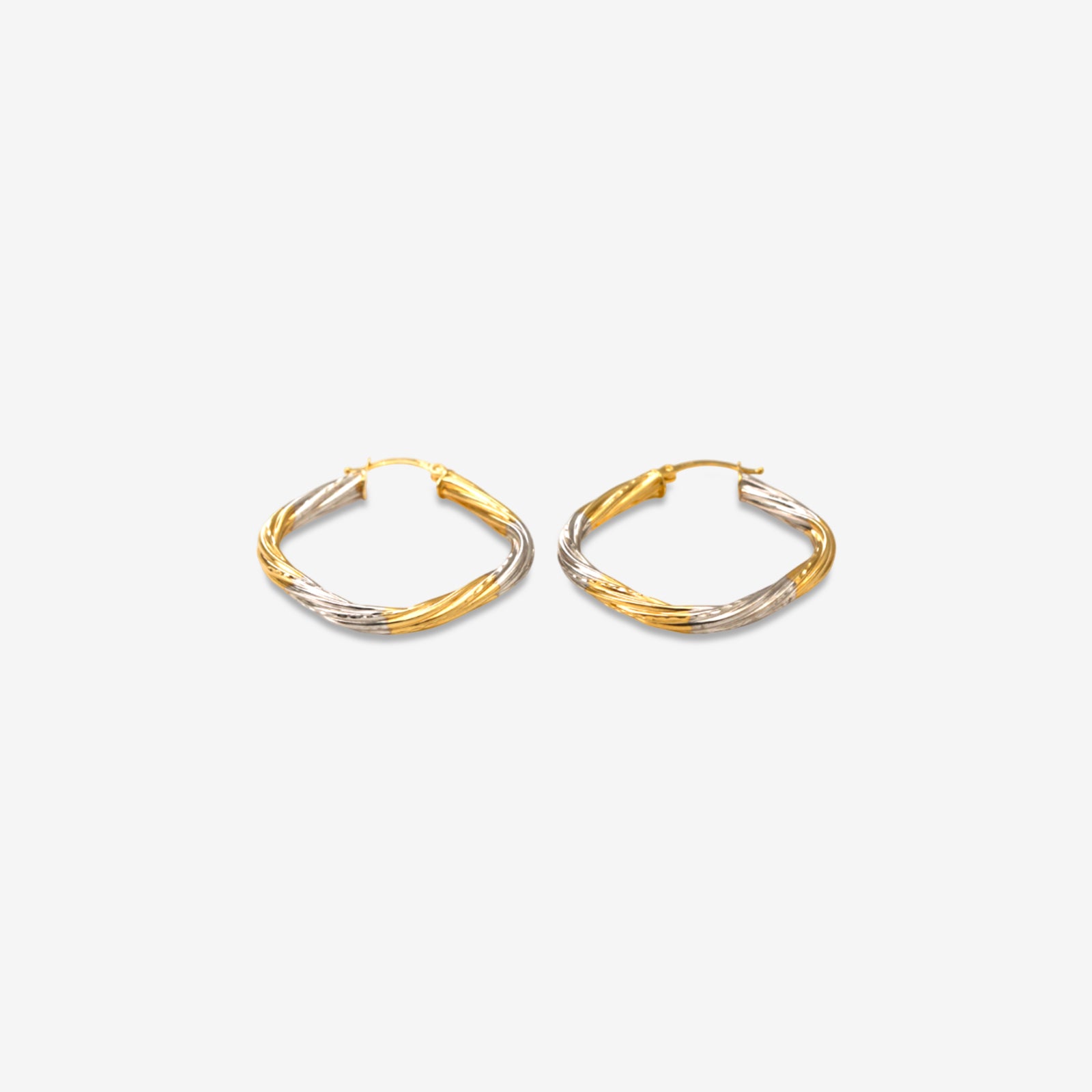 18k Dual-Tone Gold Twisted Hoop Earrings | Luxury Yellow & White Gold Interlocking Hoops