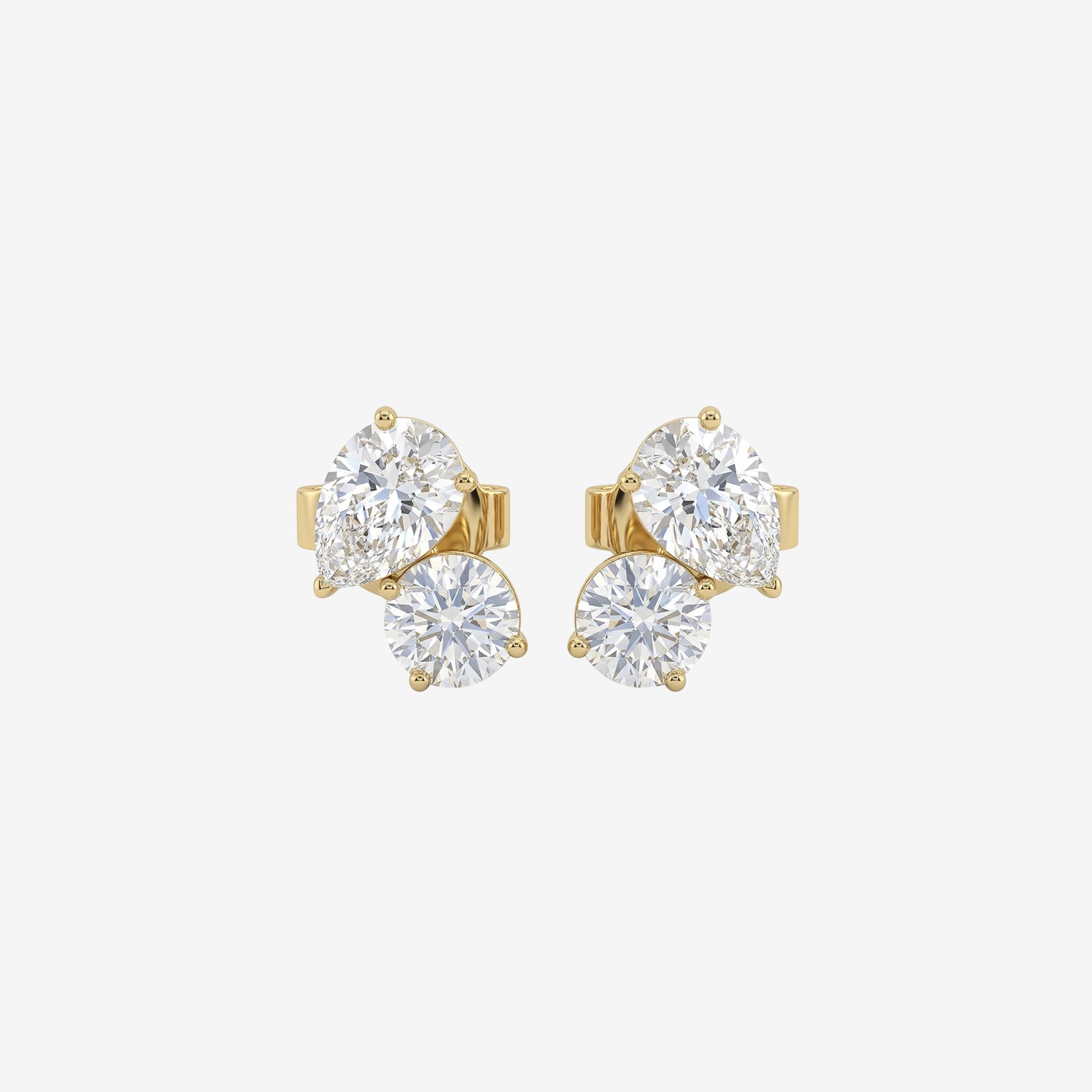 18k Gold Diamond Cluster Stud Earrings | Pear & Round Cut