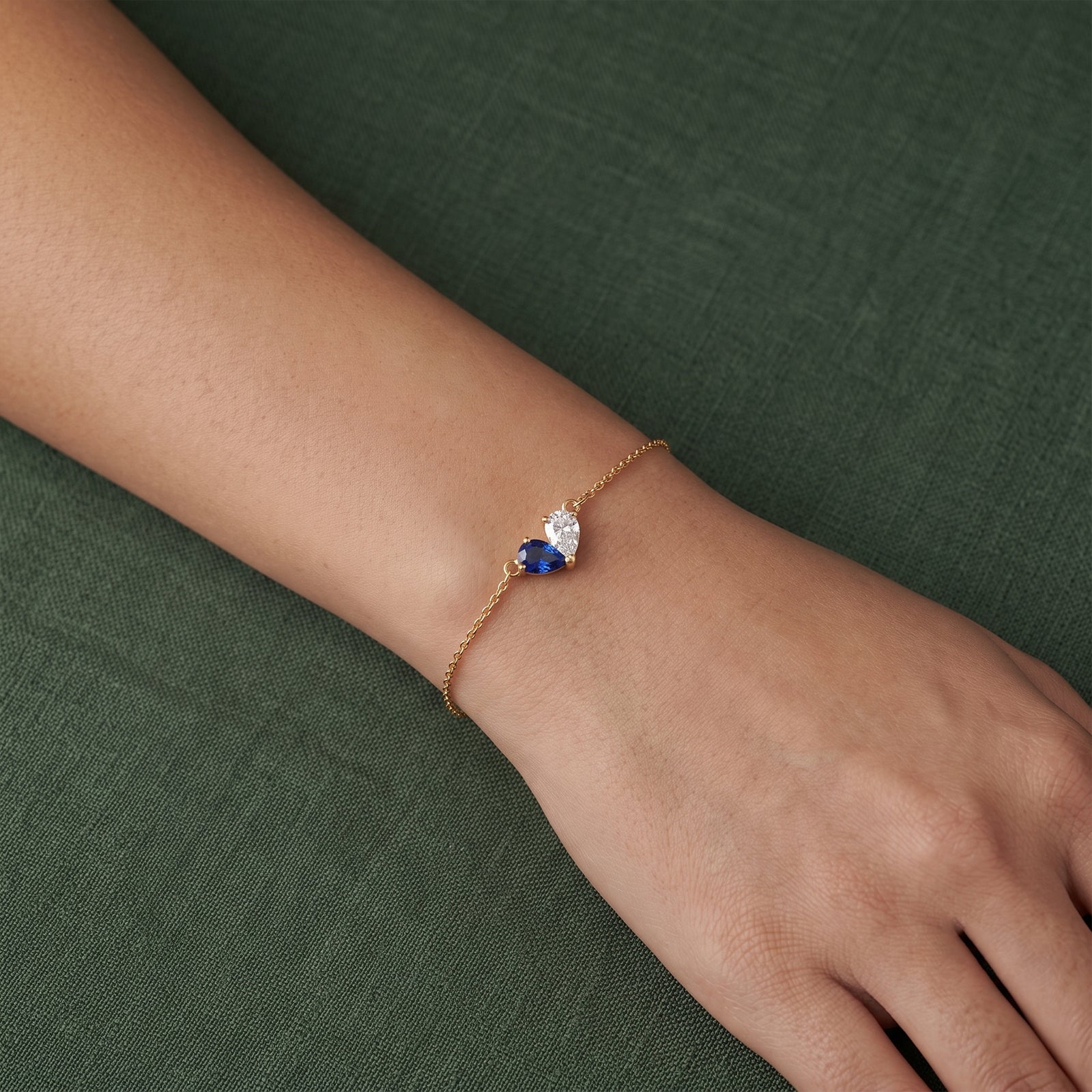 18k Gold Sapphire & Diamond Toi et Moi Heart Bracelet | Minimalist Birthstone Fine Jewelry