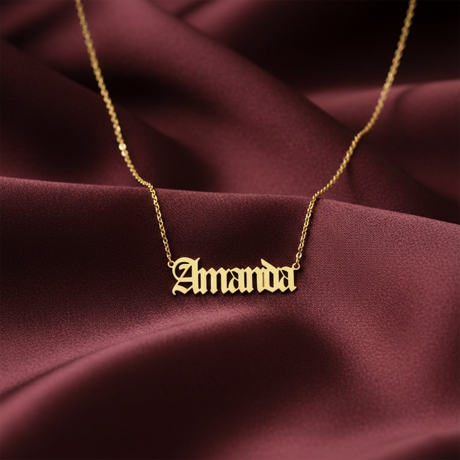 Custom 18k Gold Name Necklace | Old English Gothic Style Personalized Pendant