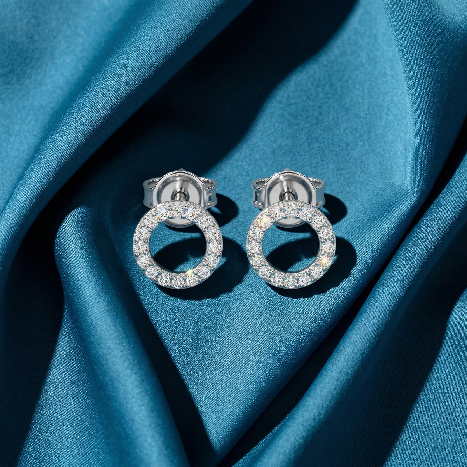 18k Gold Diamond Circle Stud Earrings | Minimalist Open Halo Earrings for Women