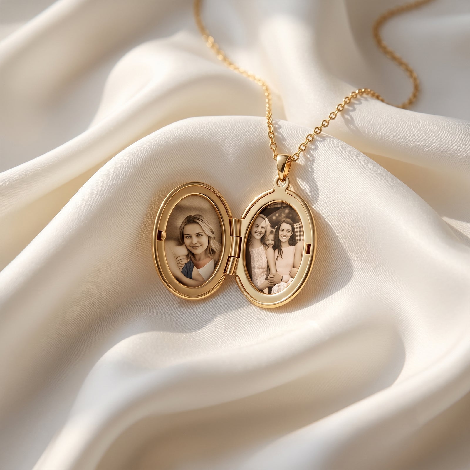 18k Solid Gold Oval Photo Locket Necklace with Bezel-Set Ruby | Classic Keepsake Jewelry