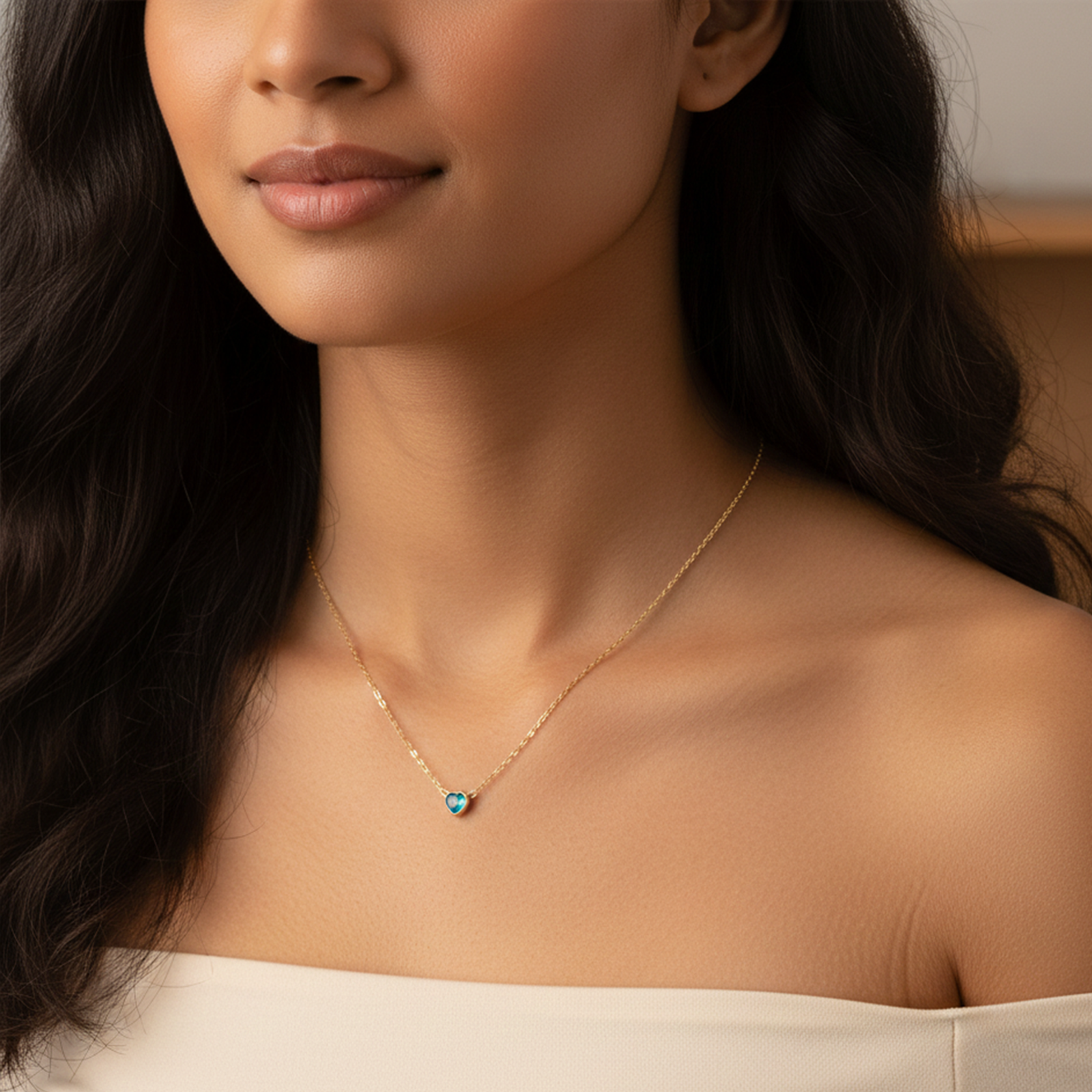 Personalized Birthstone Heart Necklace in 18K Gold - Custom Jewelry for Her