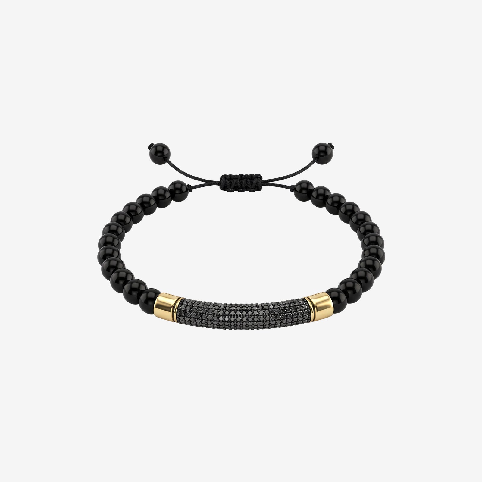 Men’s 18k Gold Bead Bracelet | Black Spinel Pavé Tube | Premium Wristwear