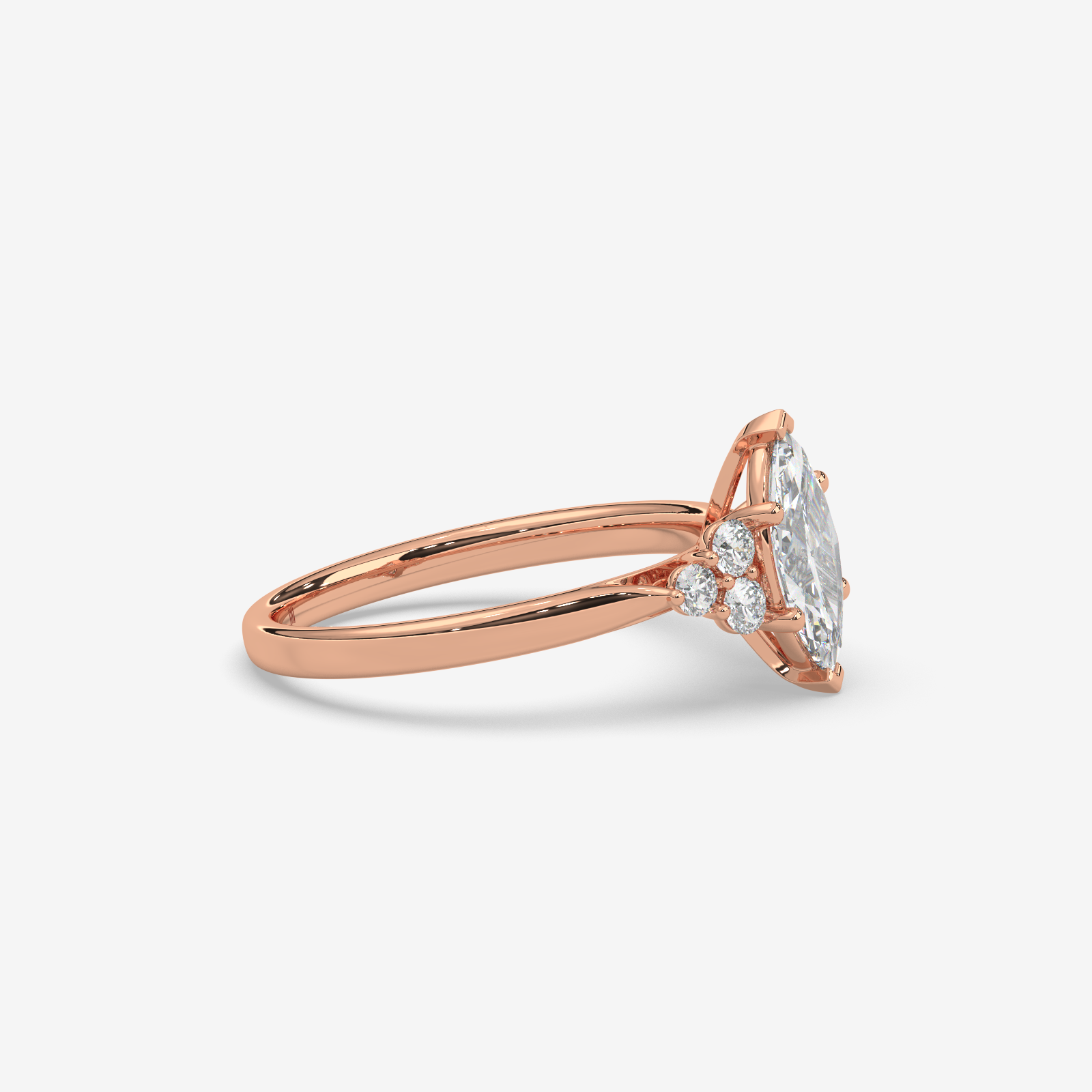 Solid Gold Marquise Diamond Engagement Ring | Cluster Side Stone Cluster Ring