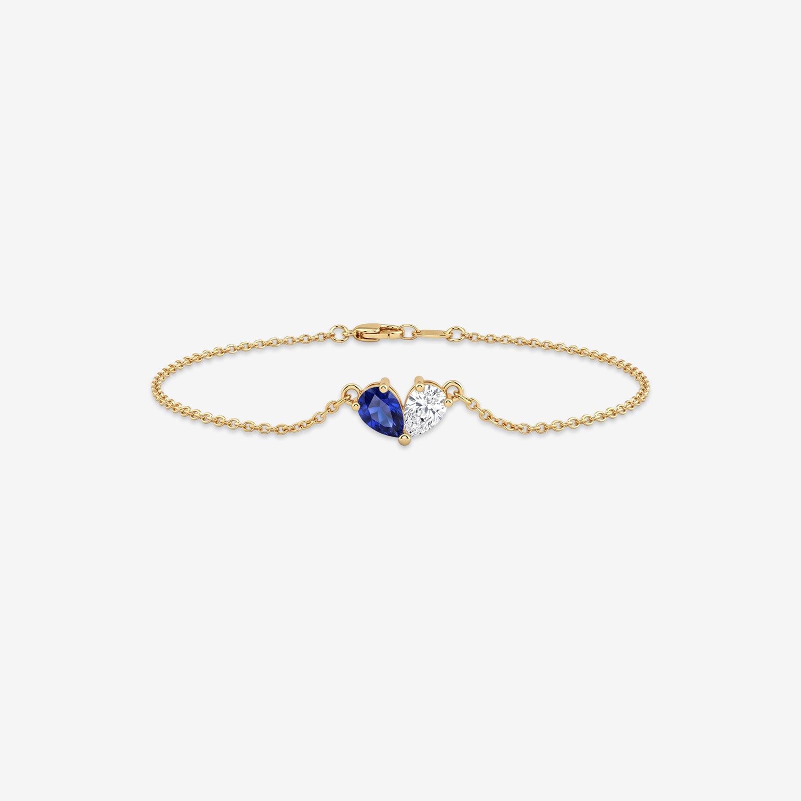 18k Gold Sapphire & Diamond Toi et Moi Heart Bracelet | Minimalist Birthstone Fine Jewelry