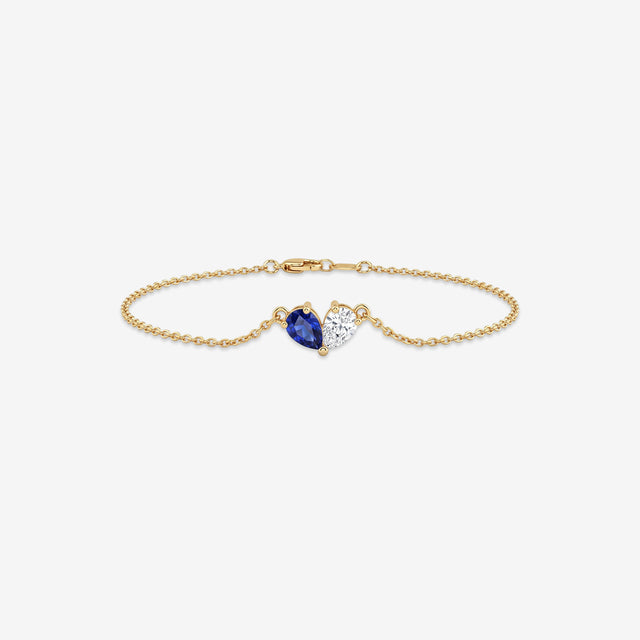 18k Gold Sapphire & Diamond Toi et Moi Heart Bracelet | Minimalist Birthstone Fine Jewelry