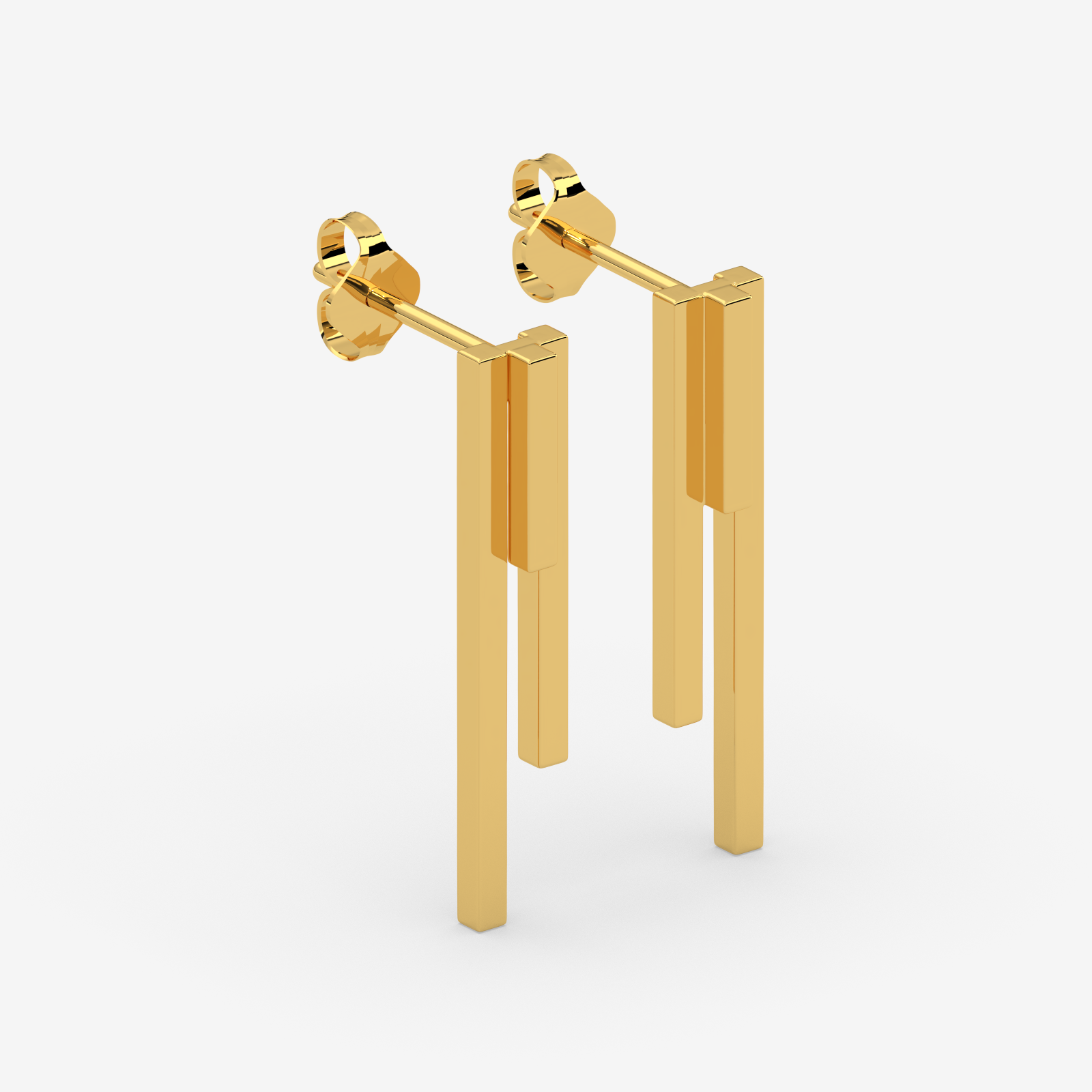 Minimalist 18K Gold Bar Drop Earrings | Sleek Geometric Dangle Studs