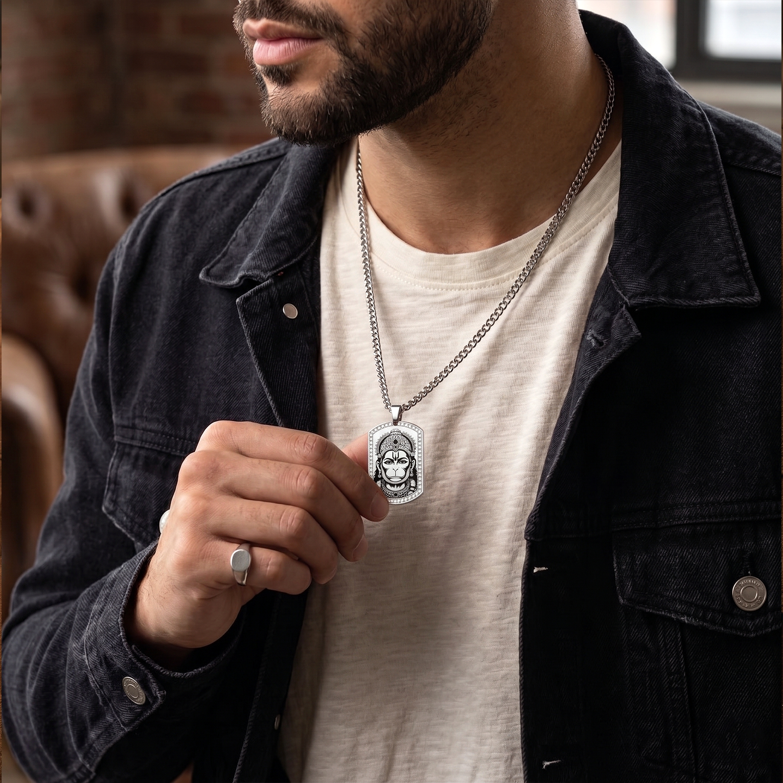 Men's 18k Gold Hanuman Diamond Pendant | Religious Spiritual Jewelry | Lord Hanuman Necklace with Inscribed Hanuman Chalisa