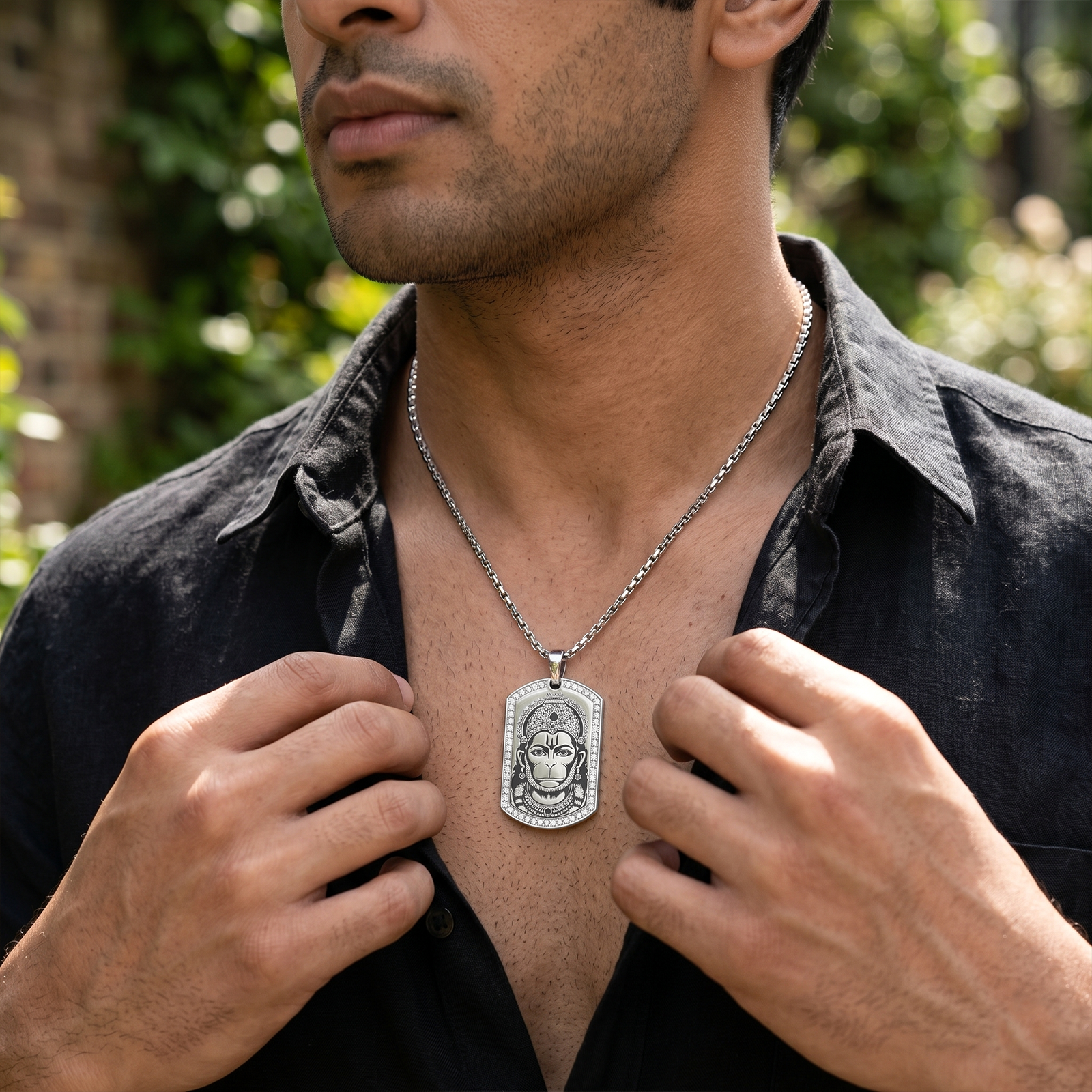 Men's 18k Gold Hanuman Diamond Pendant | Religious Spiritual Jewelry | Lord Hanuman Necklace with Inscribed Hanuman Chalisa