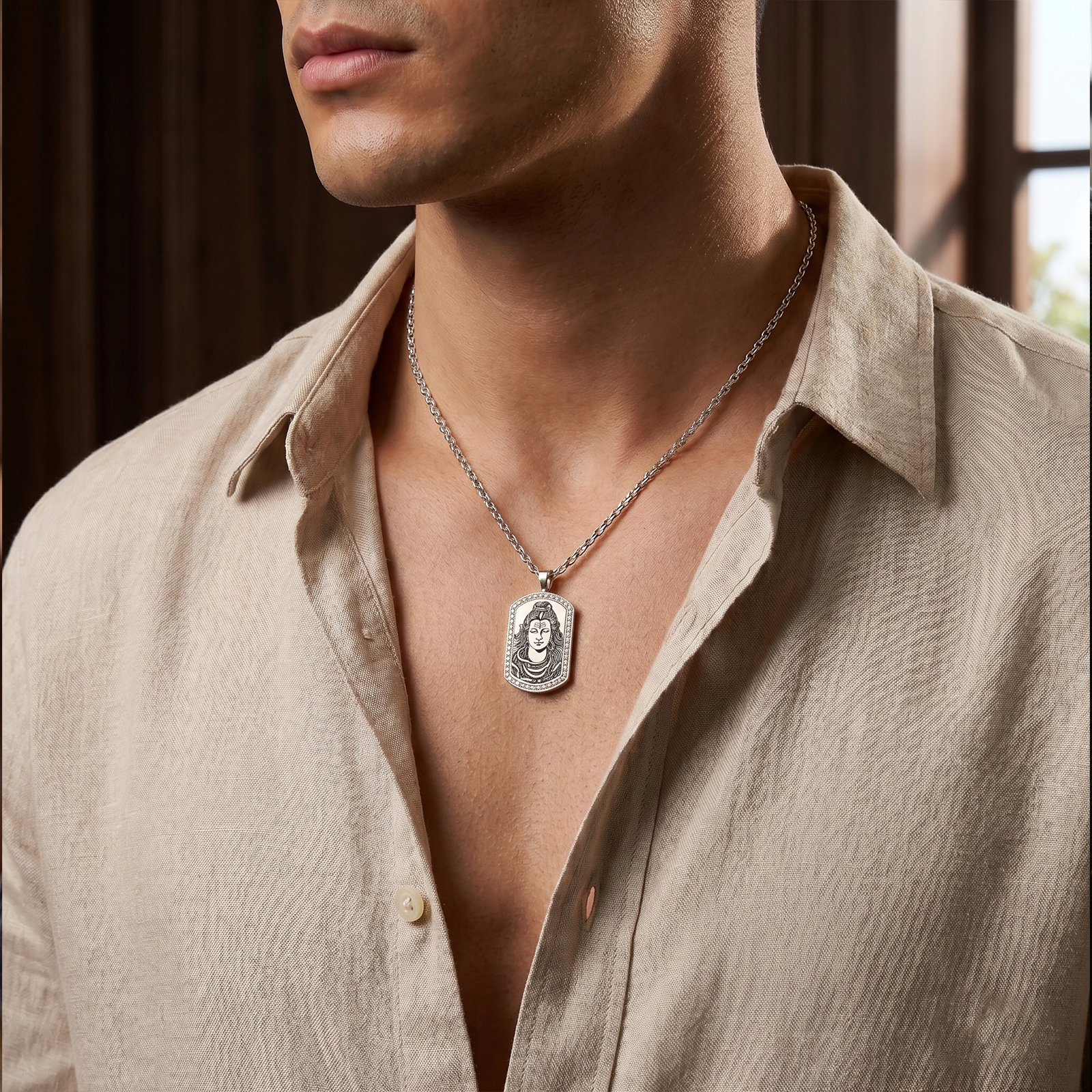 Men’s 18k Gold Shiva Diamond Pendant | Maha Mrityunjay Mantra Religious Jewelry
