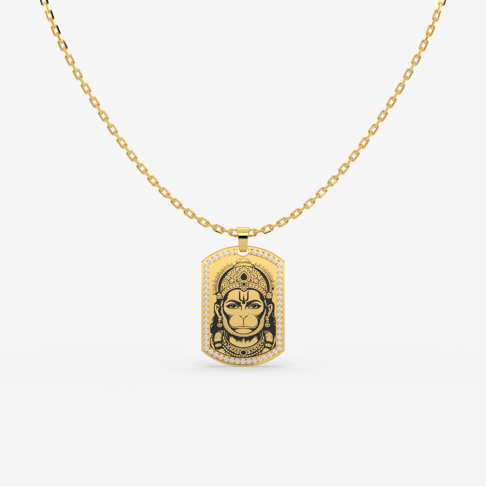 Men's 18k Gold Hanuman Diamond Pendant | Religious Spiritual Jewelry | Lord Hanuman Necklace with Inscribed Hanuman Chalisa