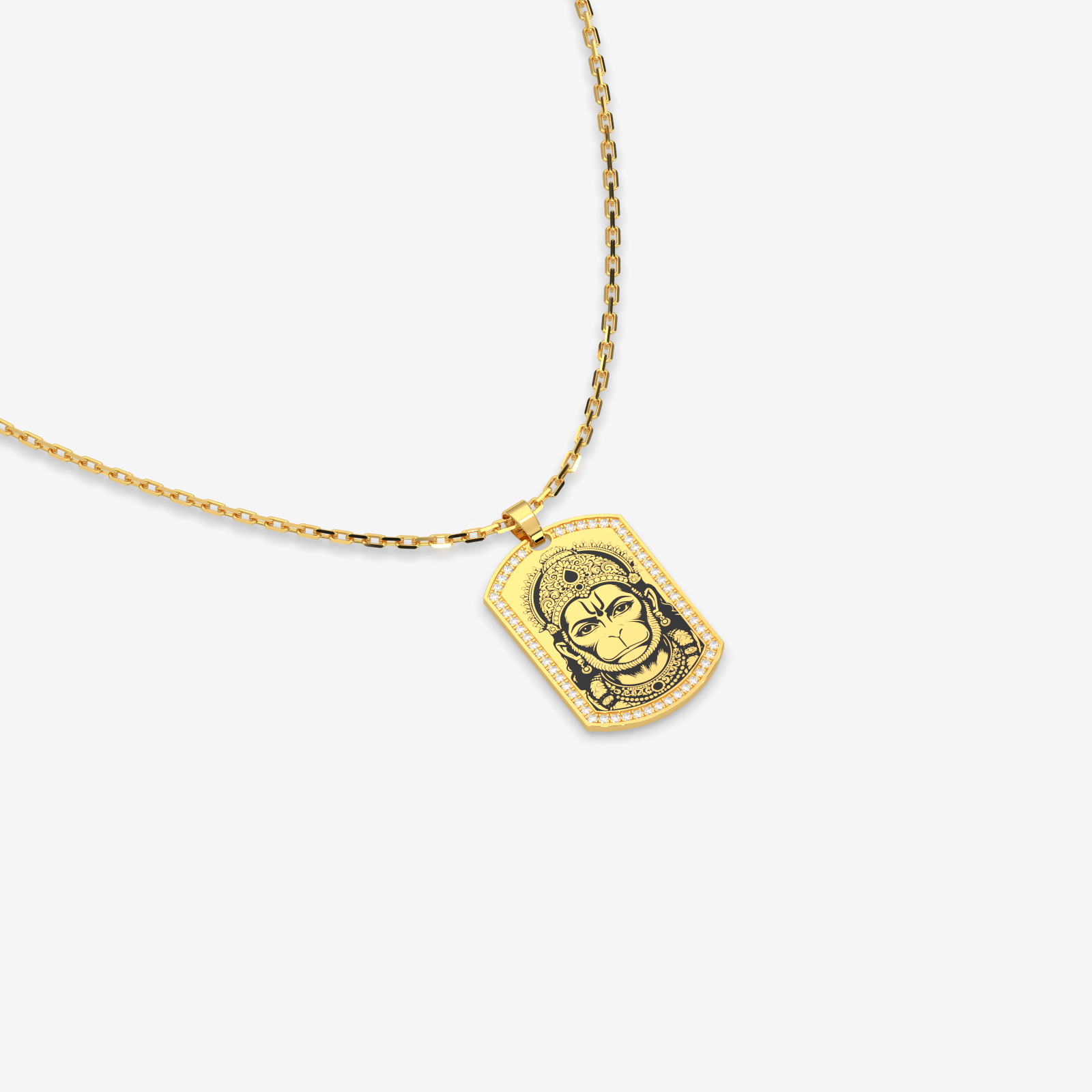 Men's 18k Gold Hanuman Diamond Pendant | Religious Spiritual Jewelry | Lord Hanuman Necklace with Inscribed Hanuman Chalisa