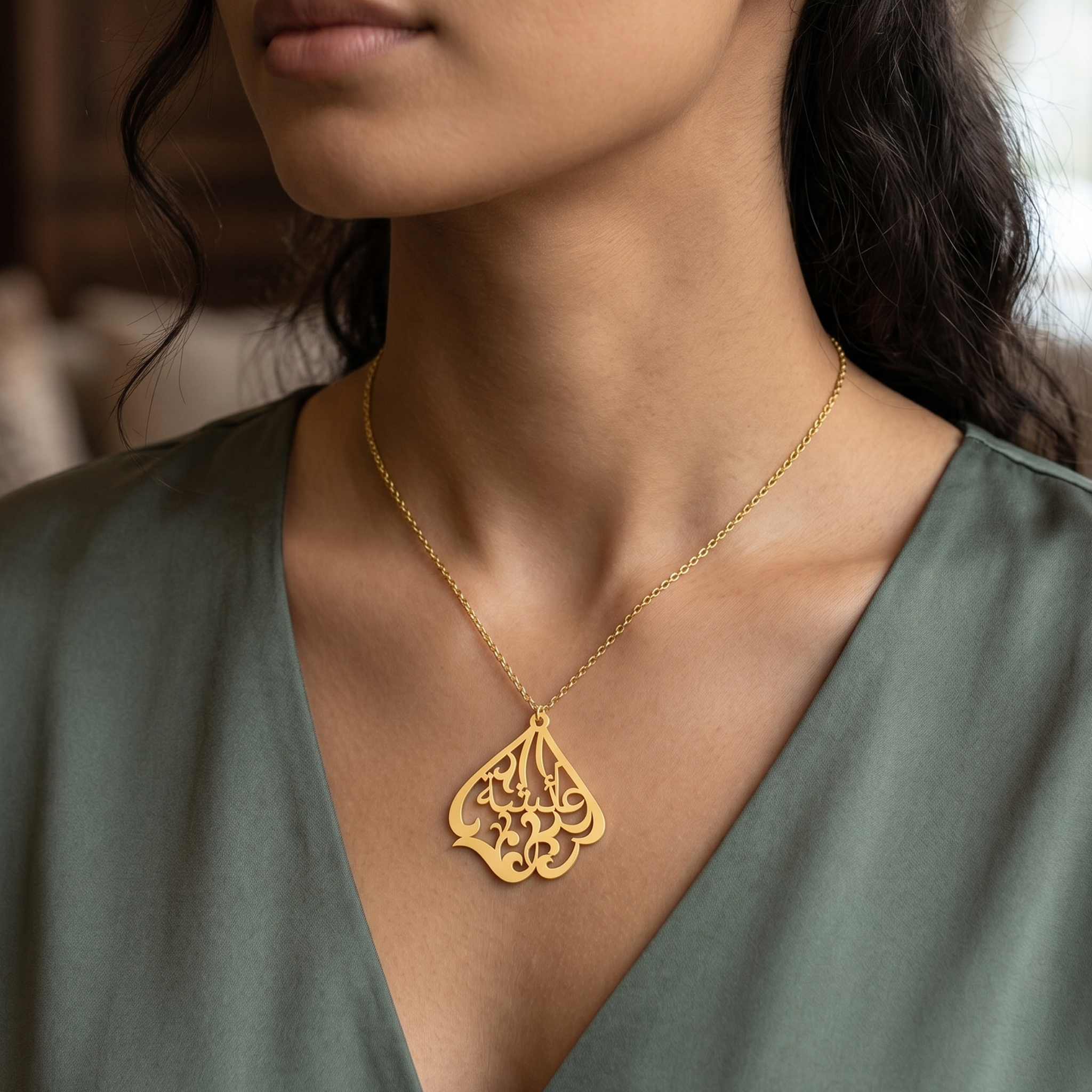 Arabic Calligraphy Custom Gold Necklace – 18K Gold