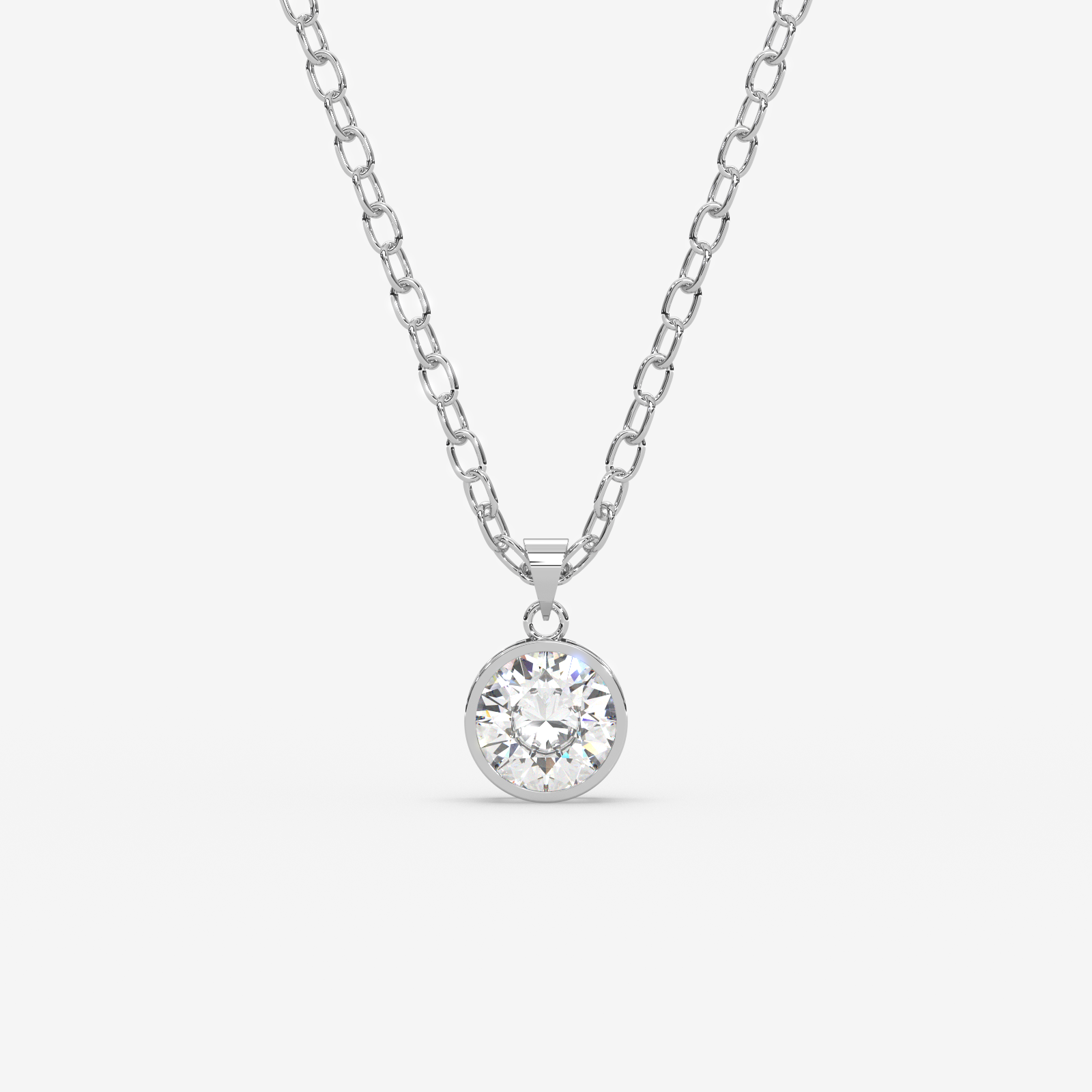 18K Gold Diamond Solitaire Bezel Pendant Necklace