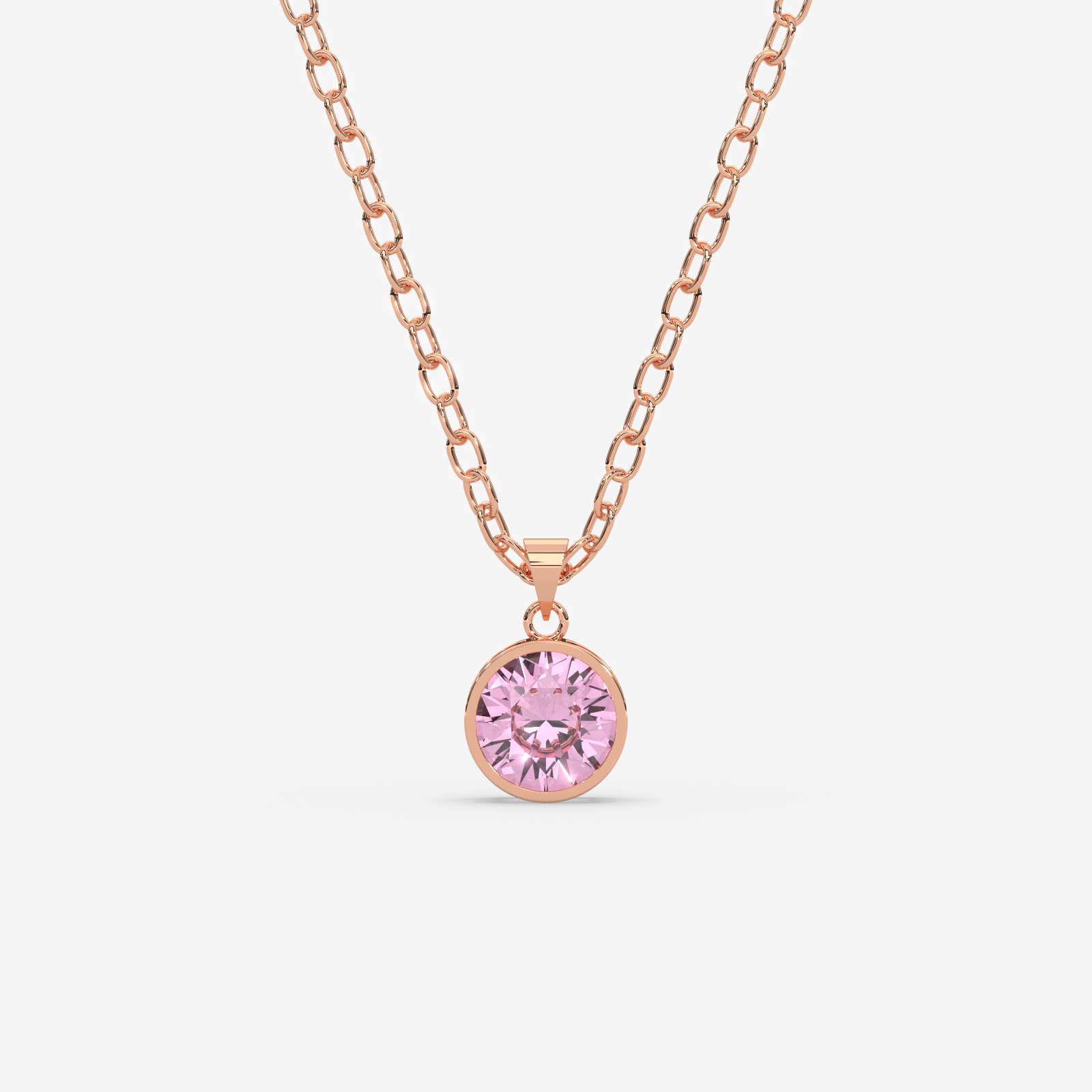 18K Gold Pink Sapphire Solitaire Bezel Pendant Necklace
