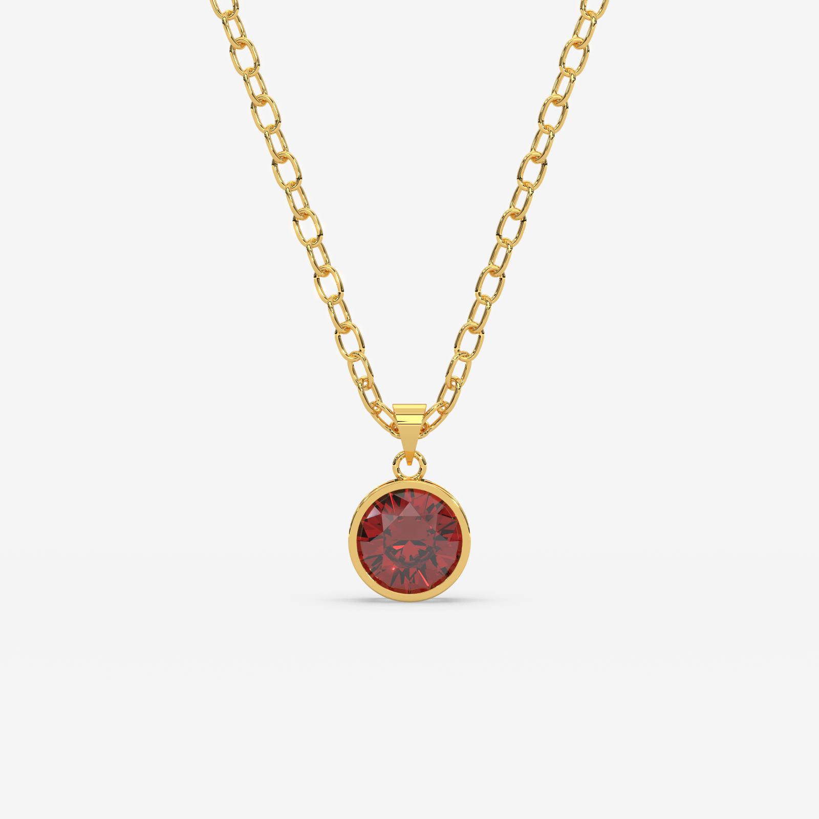 18K Gold Garnet Solitaire Bezel Pendant Necklace