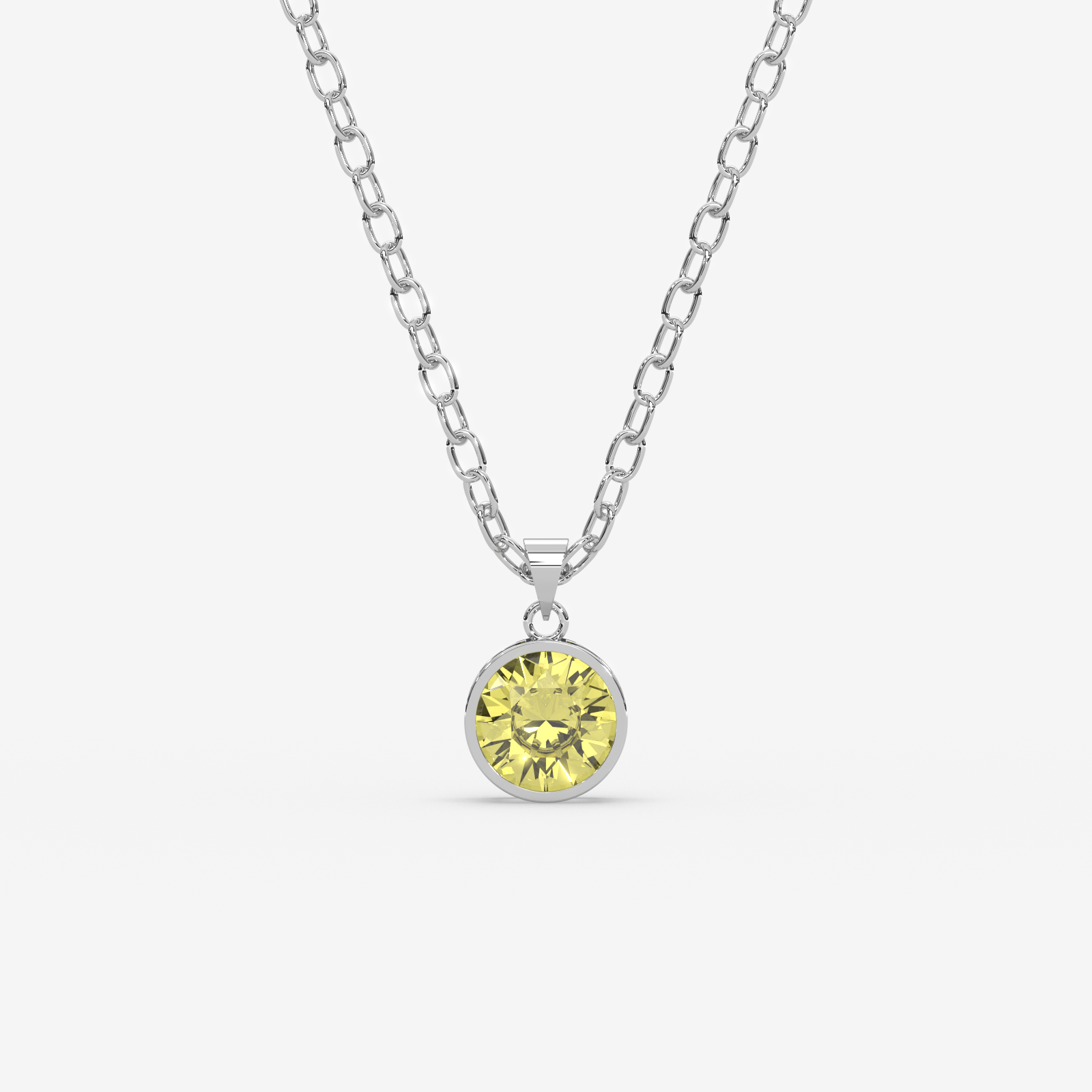 18K Gold Citrine Solitaire Bezel Pendant Necklace