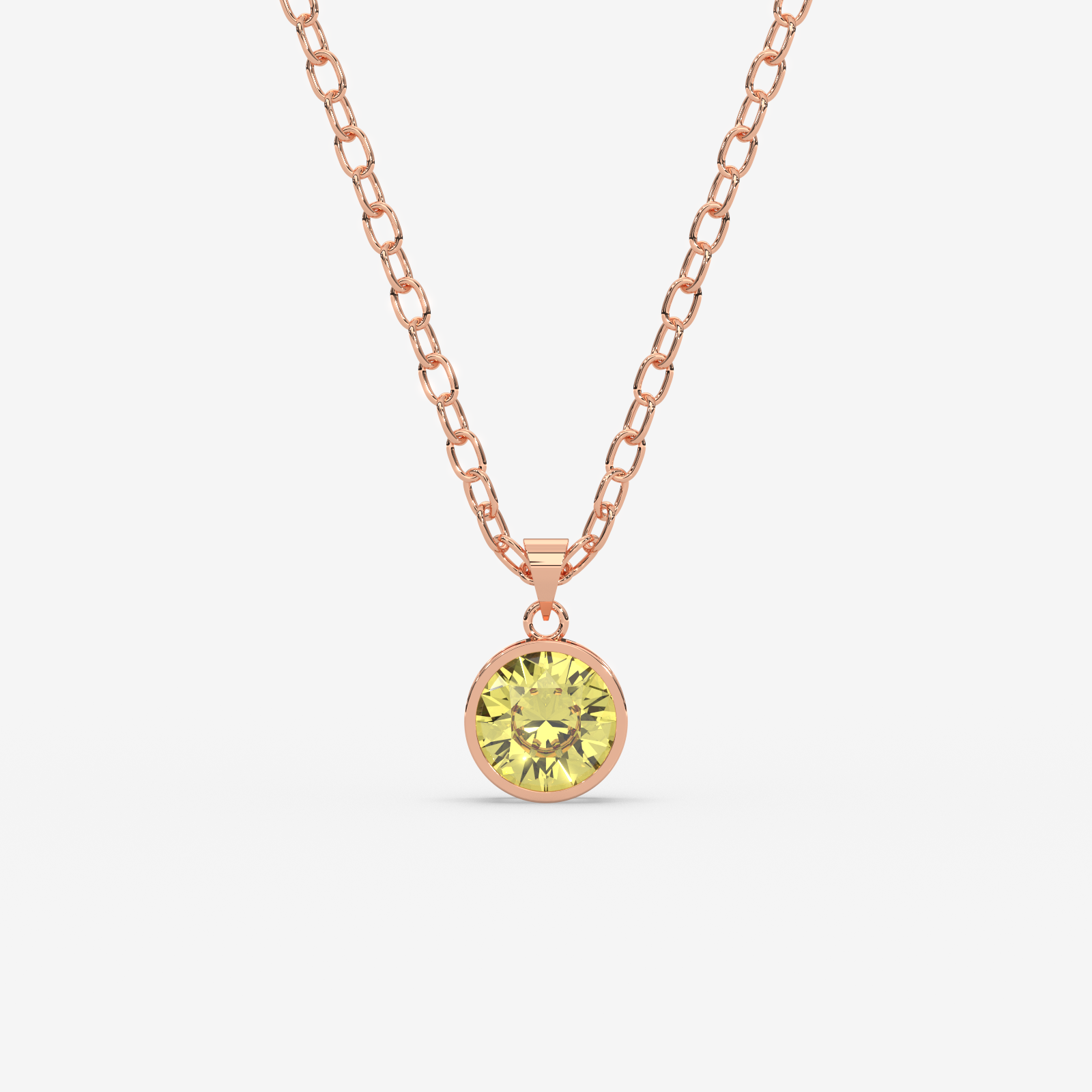 18K Gold Citrine Solitaire Bezel Pendant Necklace