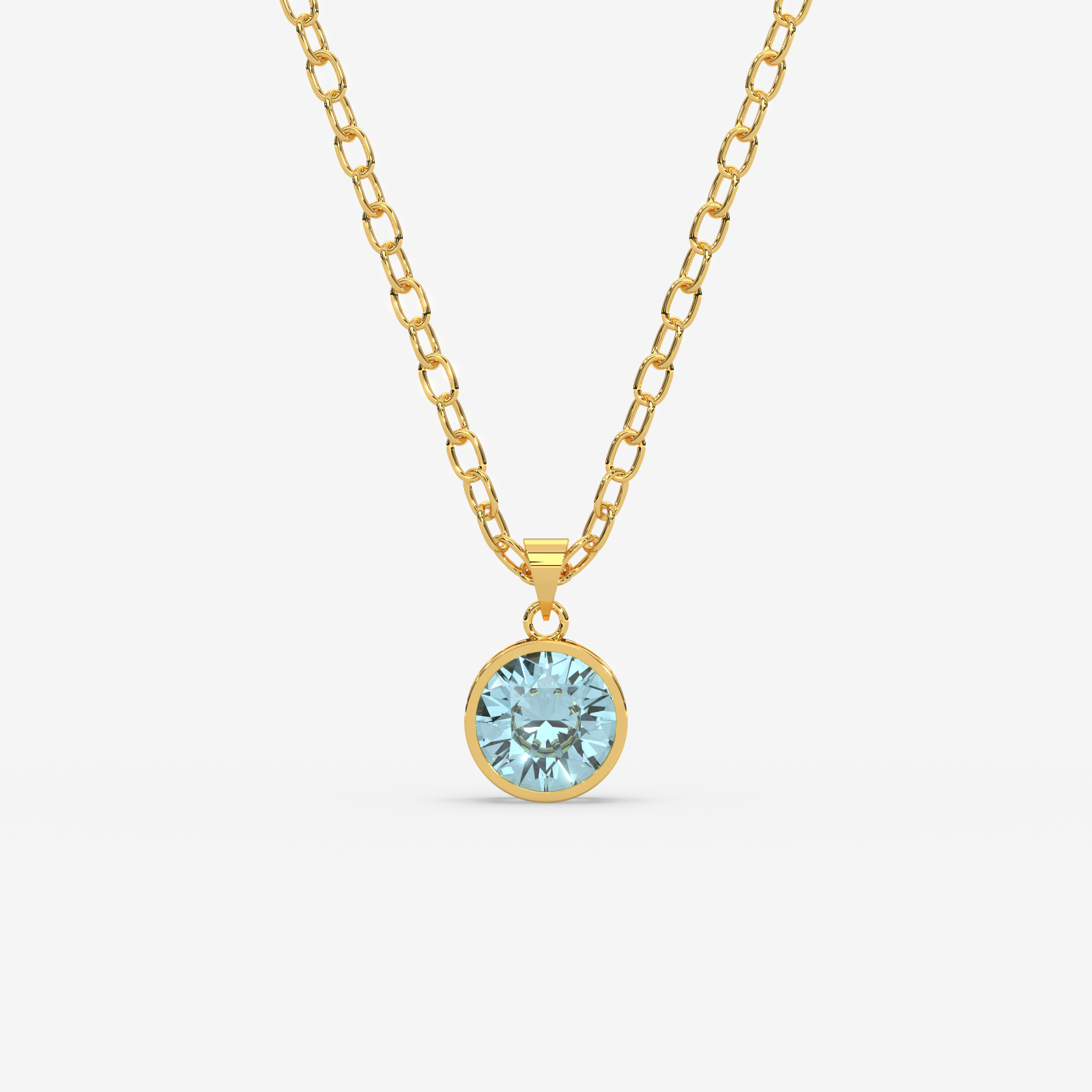 18K Gold Aquamarine Solitaire Bezel Pendant Necklace