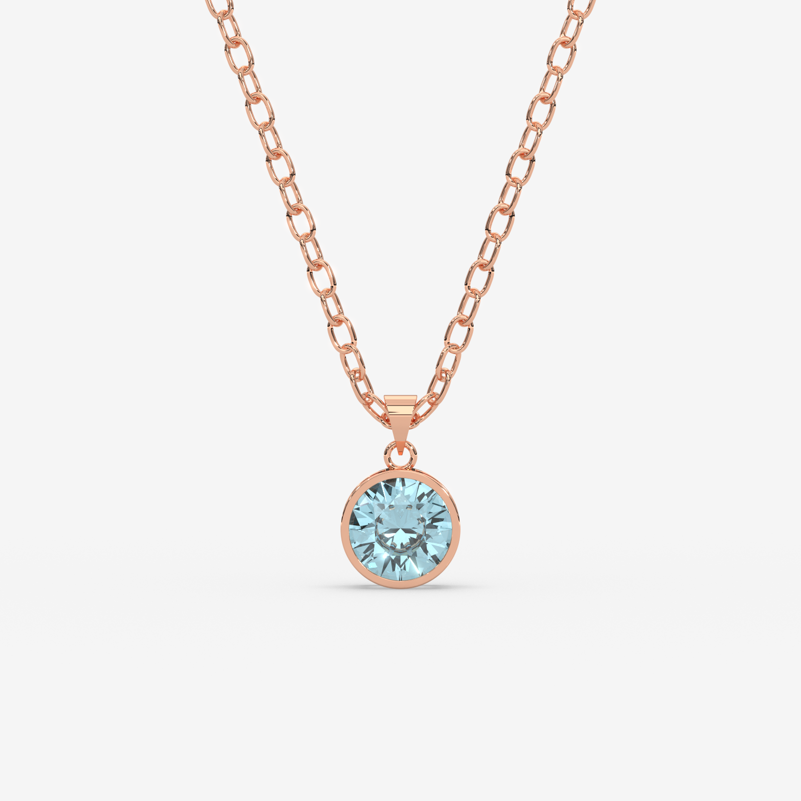 18K Gold Aquamarine Solitaire Bezel Pendant Necklace