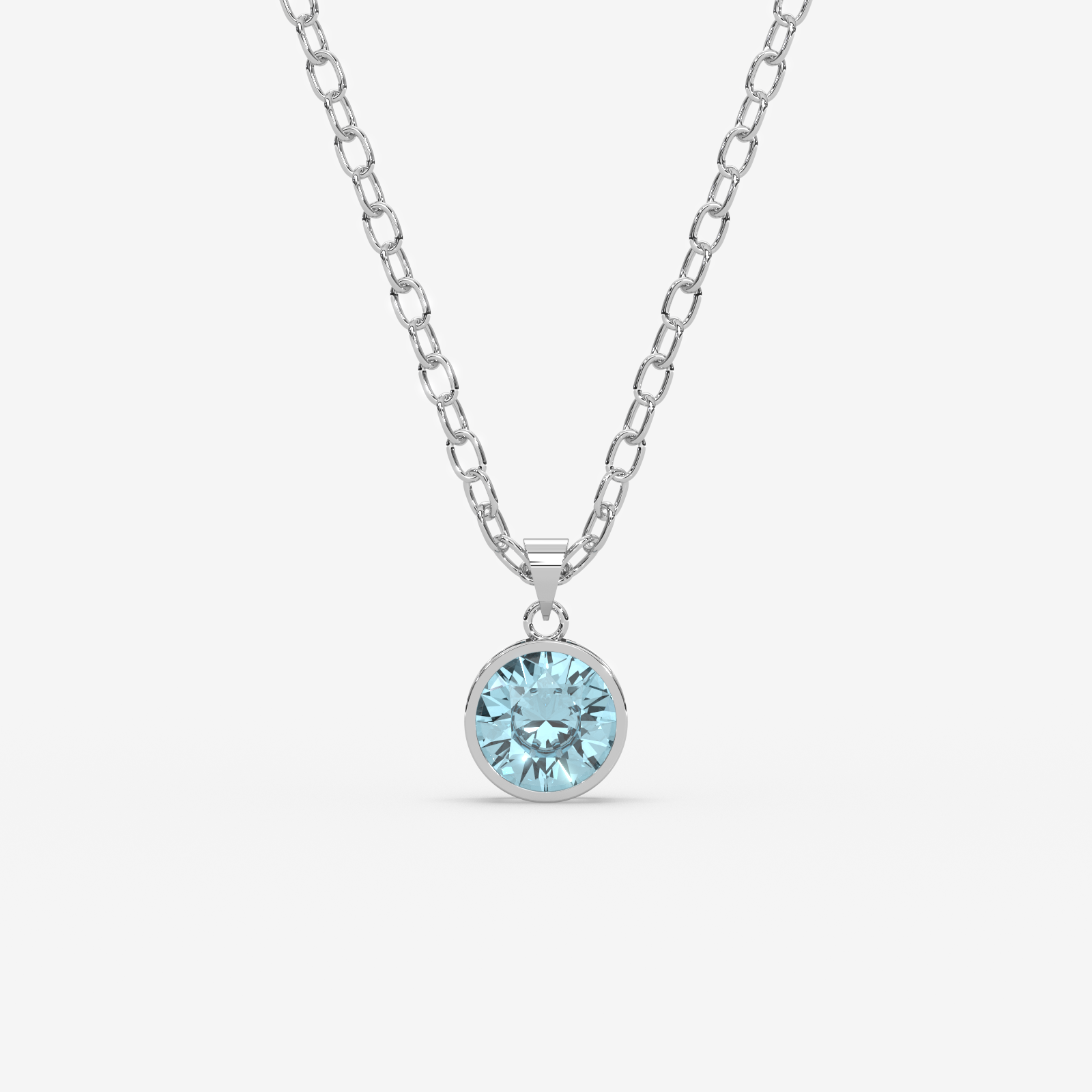 18K Gold Aquamarine Solitaire Bezel Pendant Necklace