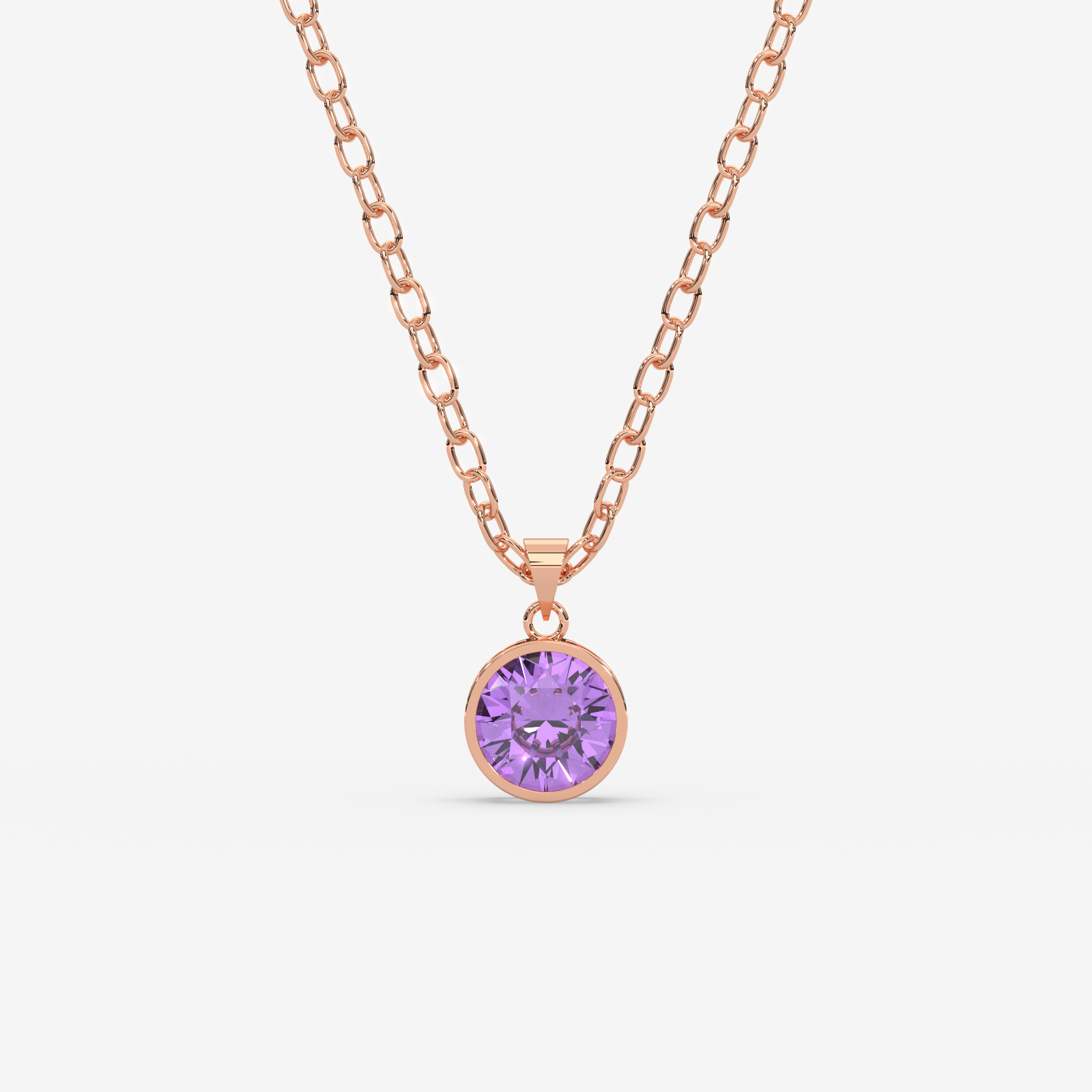 18K Gold Amethyst Solitaire Bezel Pendant Necklace