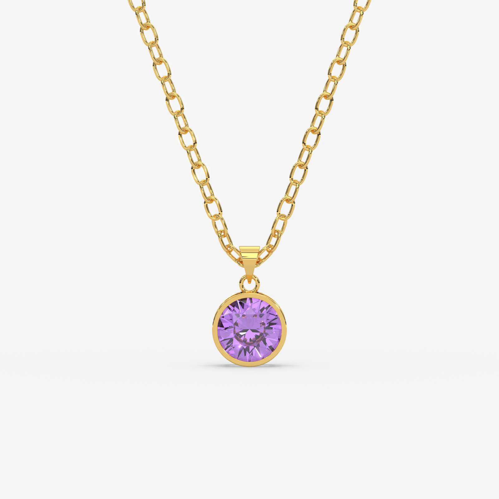 18K Gold Amethyst Solitaire Bezel Pendant Necklace