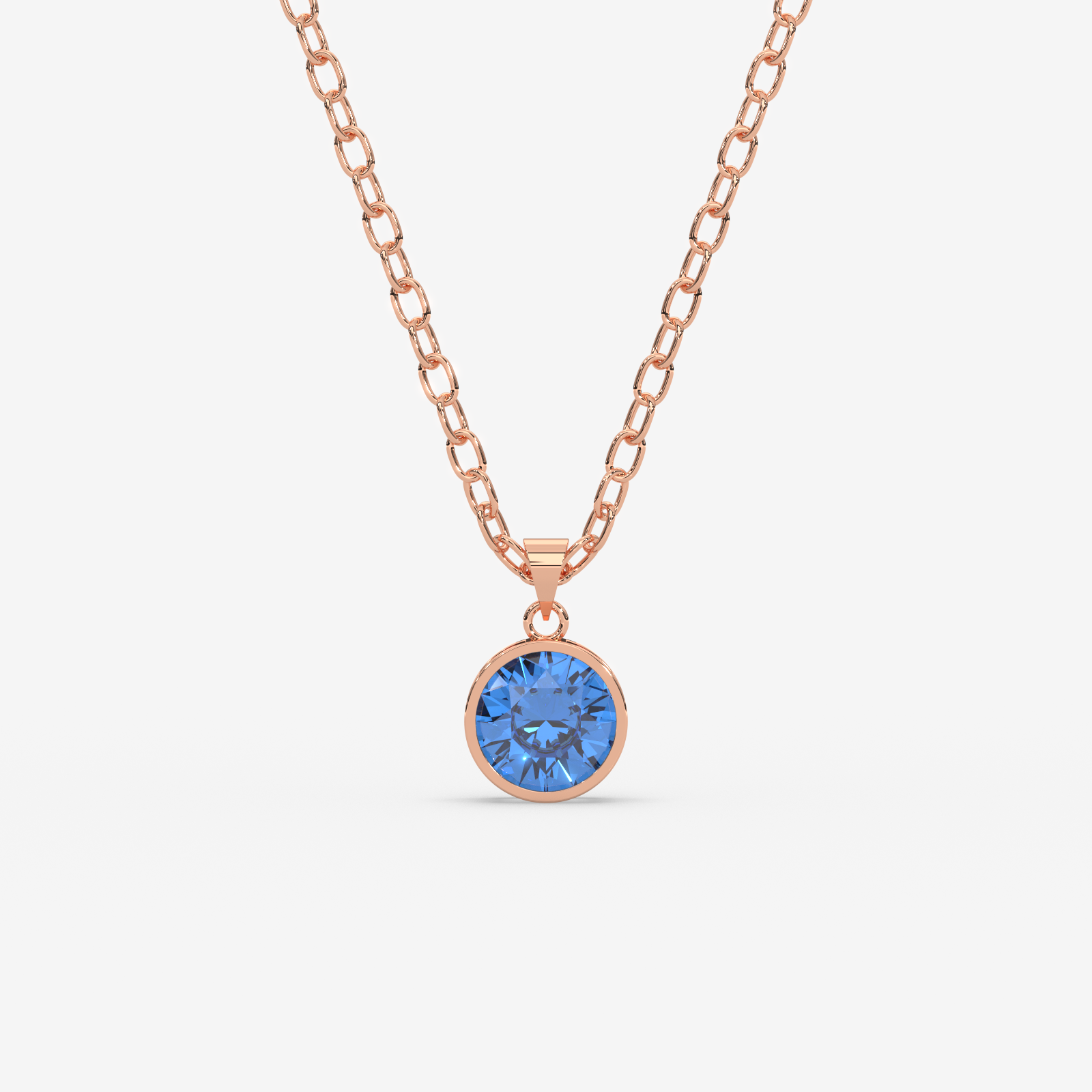 18K Gold Blue Topaz Solitaire Bezel Pendant Necklace