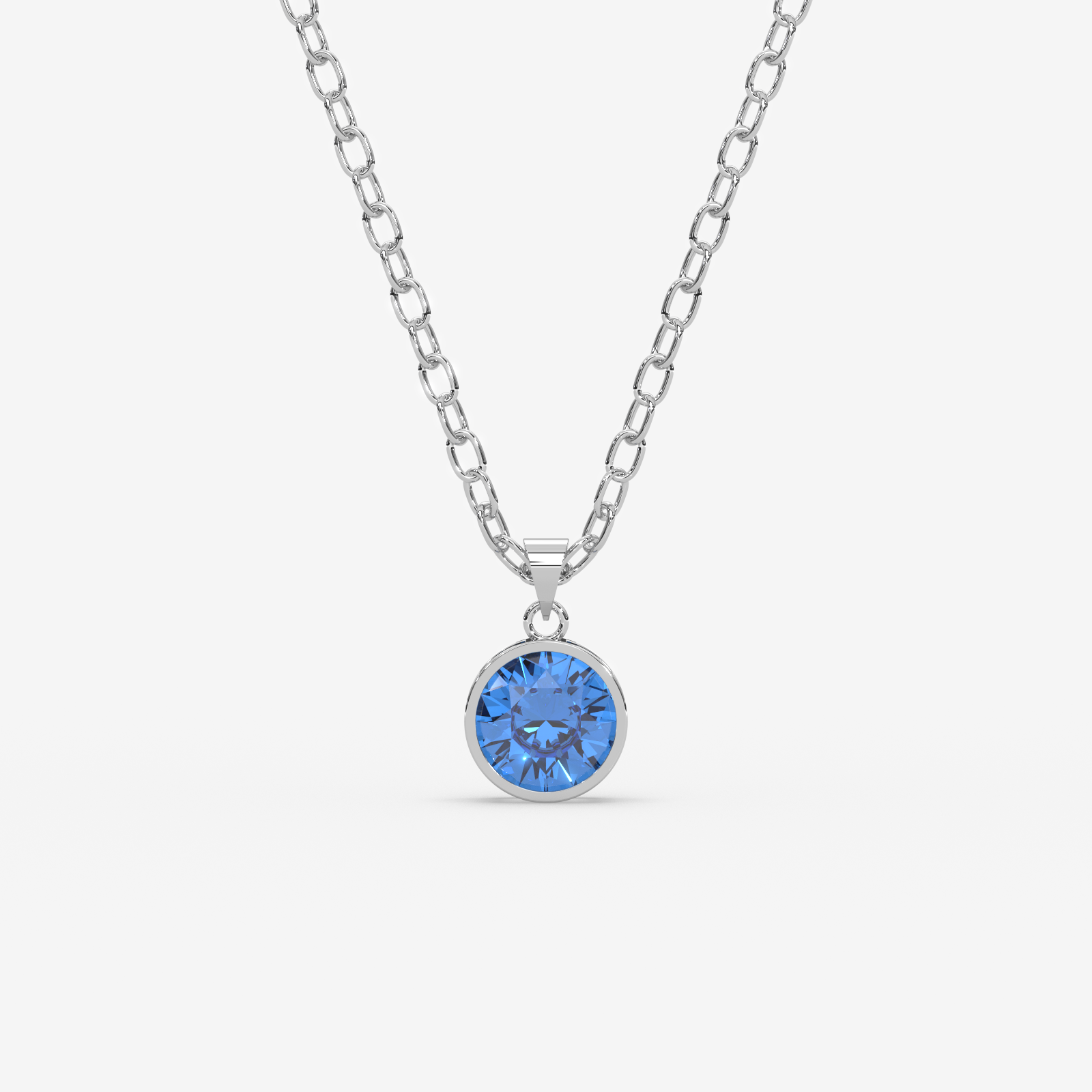 18K Gold Blue Topaz Solitaire Bezel Pendant Necklace