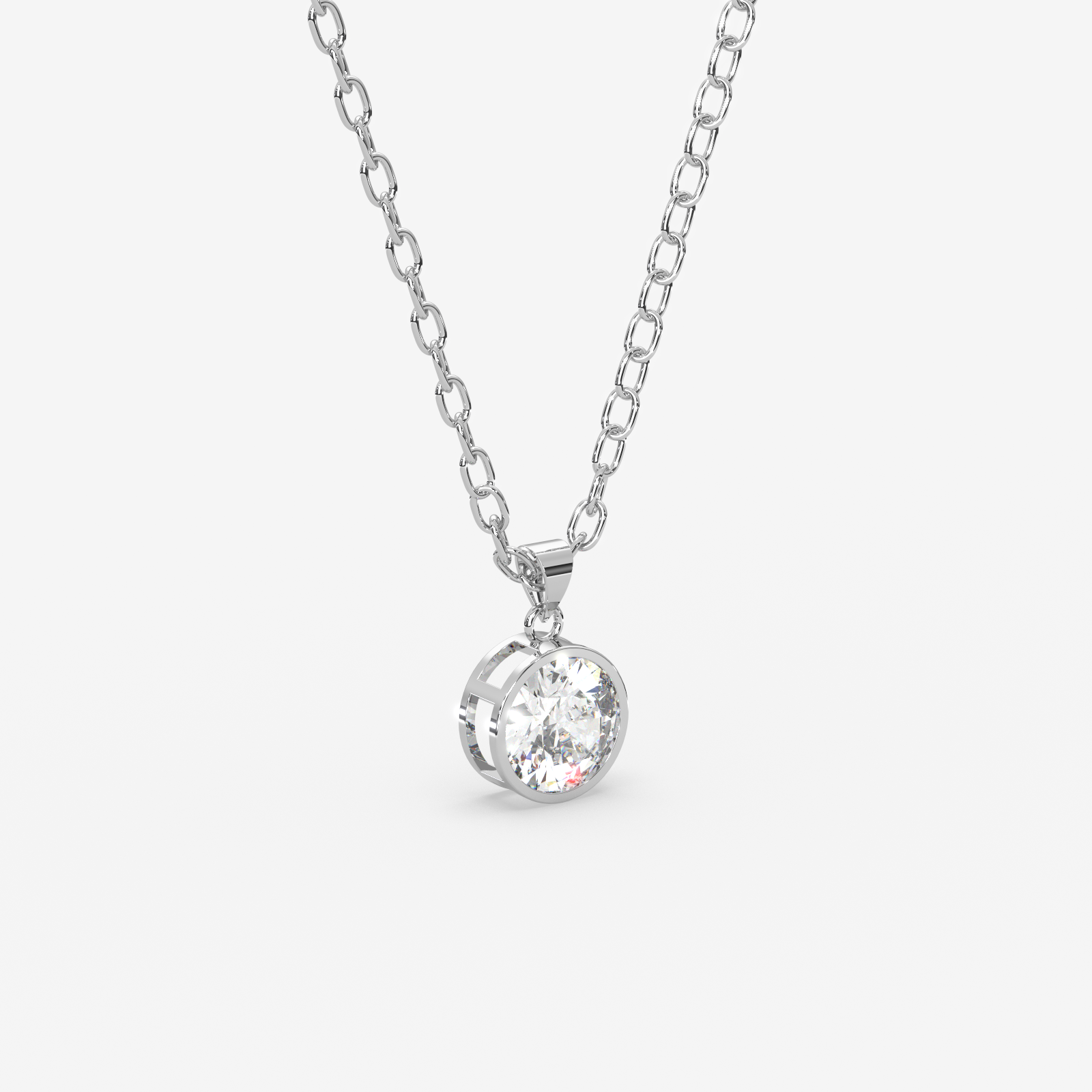 18K Gold Diamond Solitaire Bezel Pendant Necklace