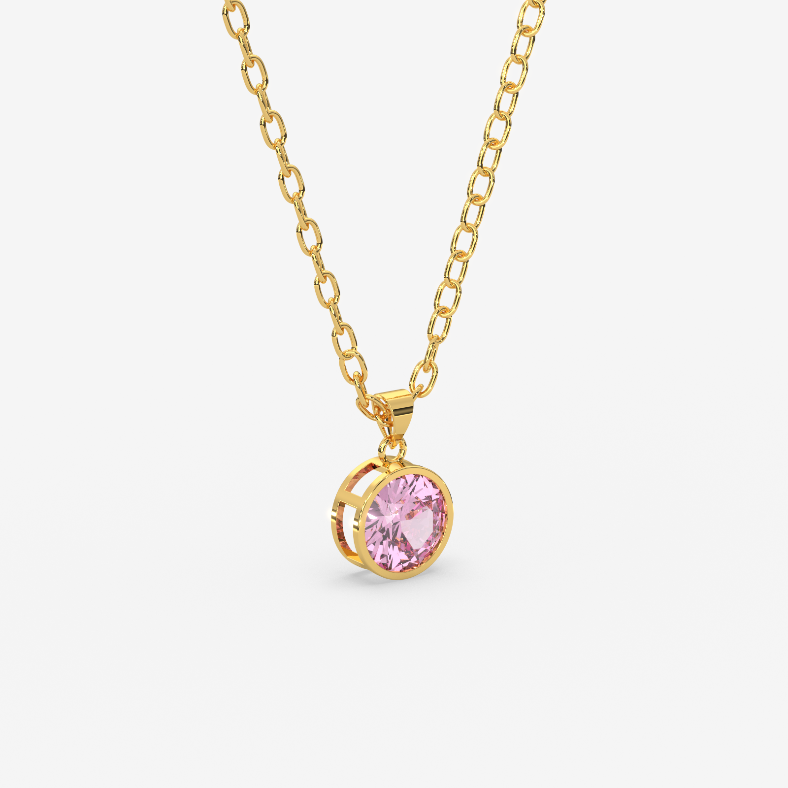 18K Gold Pink Sapphire Solitaire Bezel Pendant Necklace