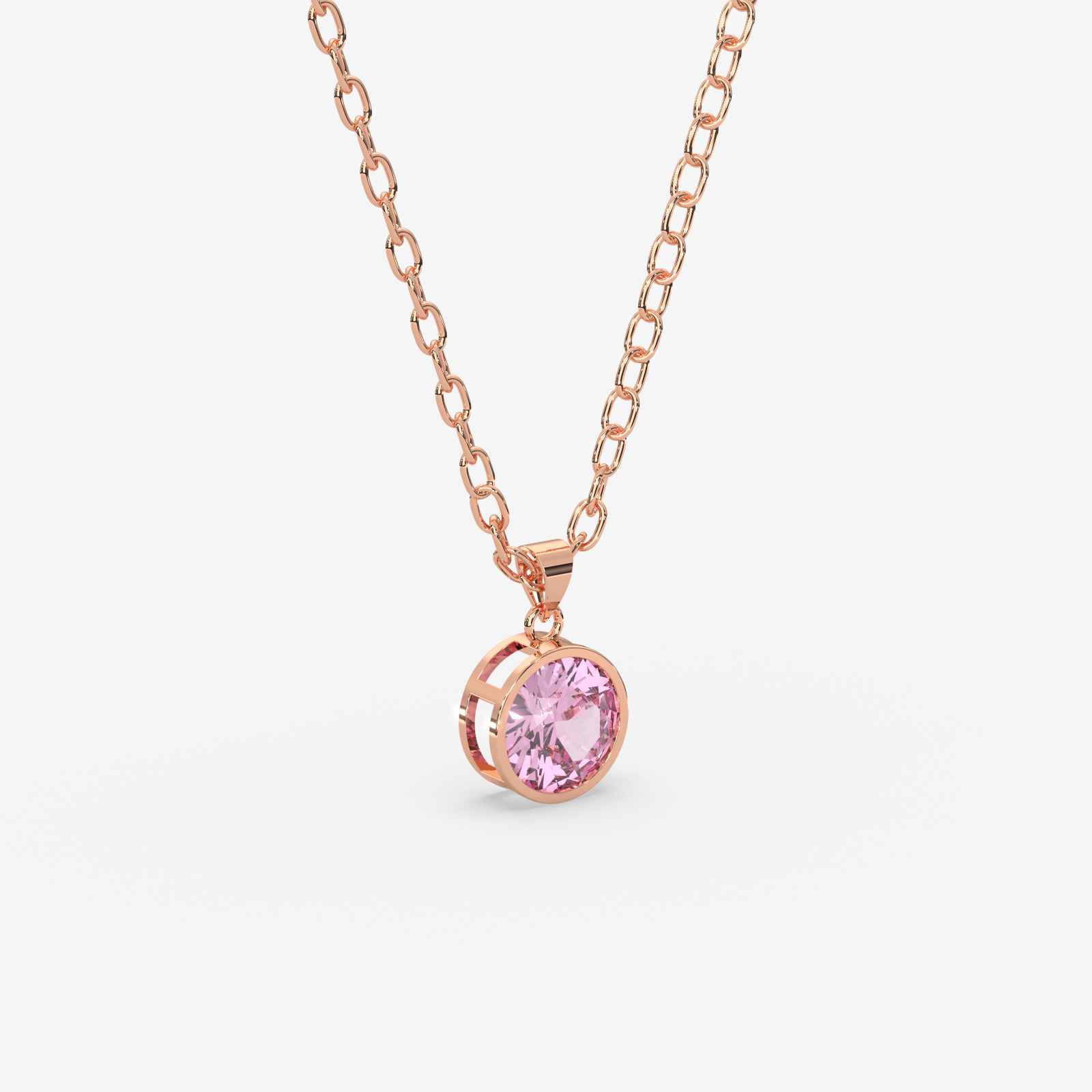 18K Gold Pink Sapphire Solitaire Bezel Pendant Necklace