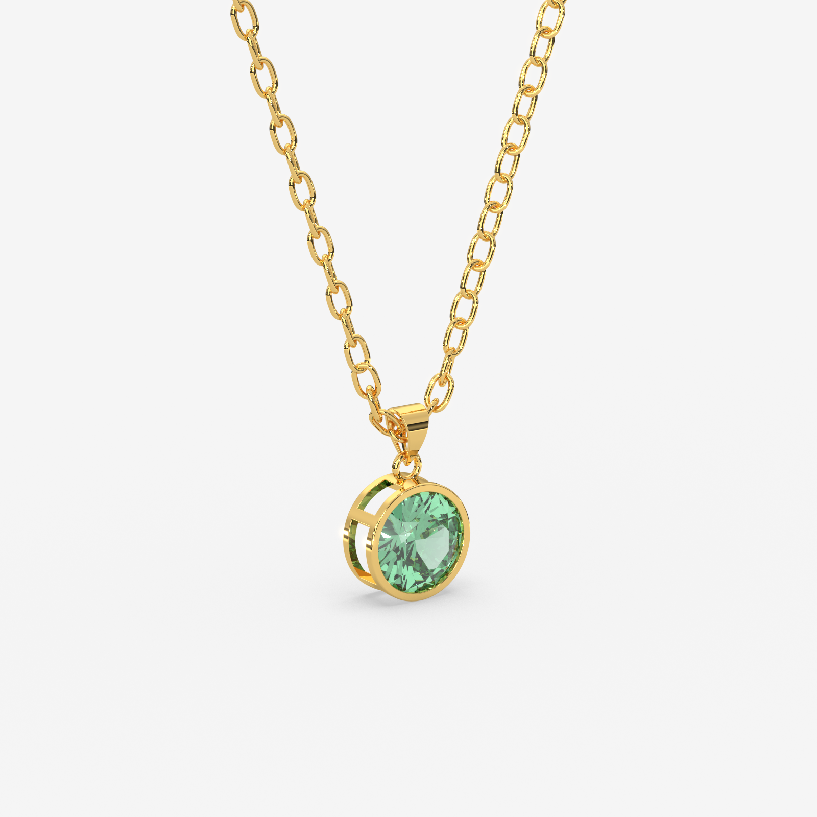 18K Gold Emerald Solitaire Bezel Pendant Necklace