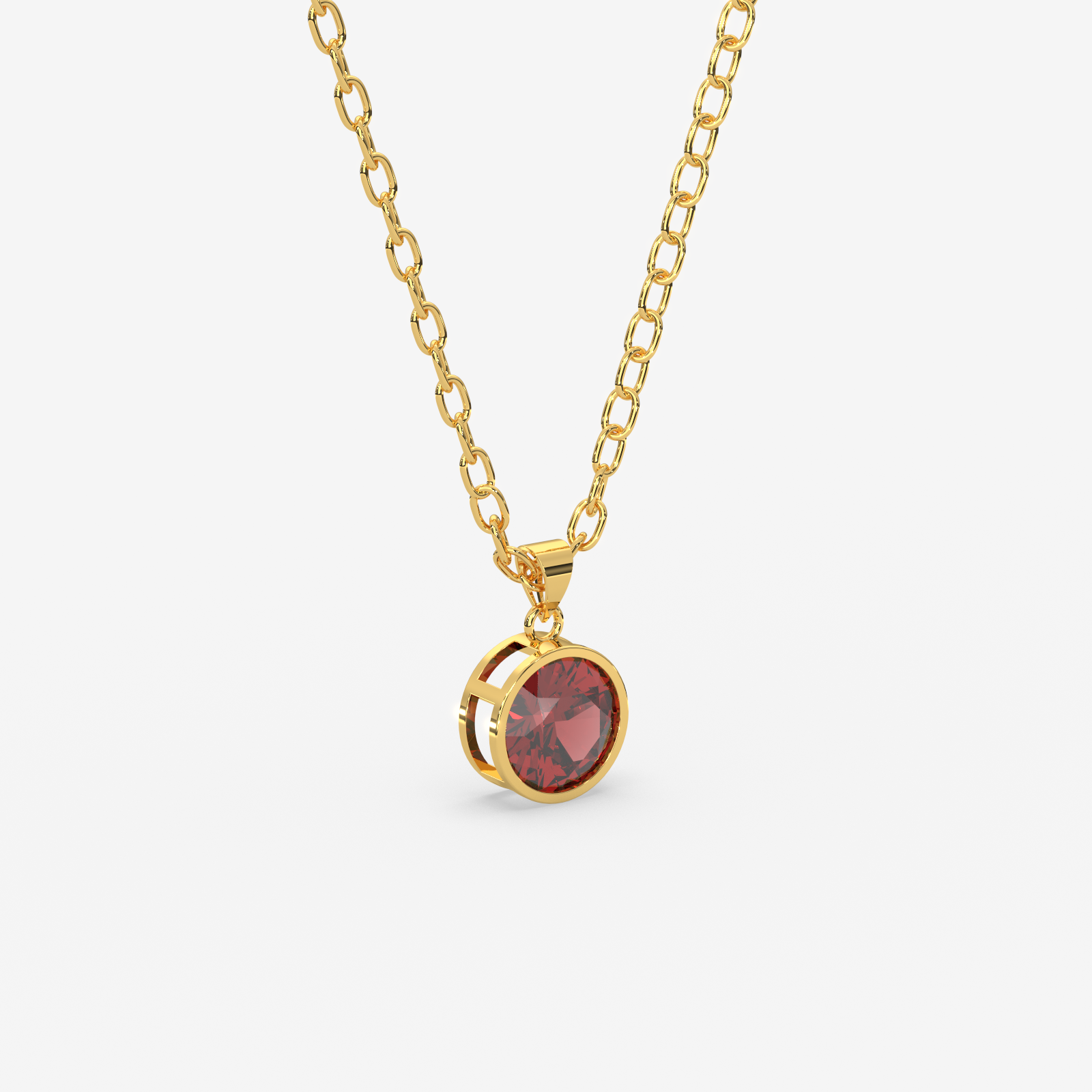 18K Gold Garnet Solitaire Bezel Pendant Necklace