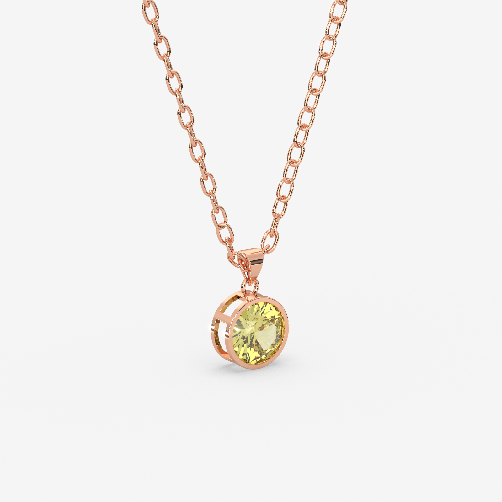 18K Gold Citrine Solitaire Bezel Pendant Necklace