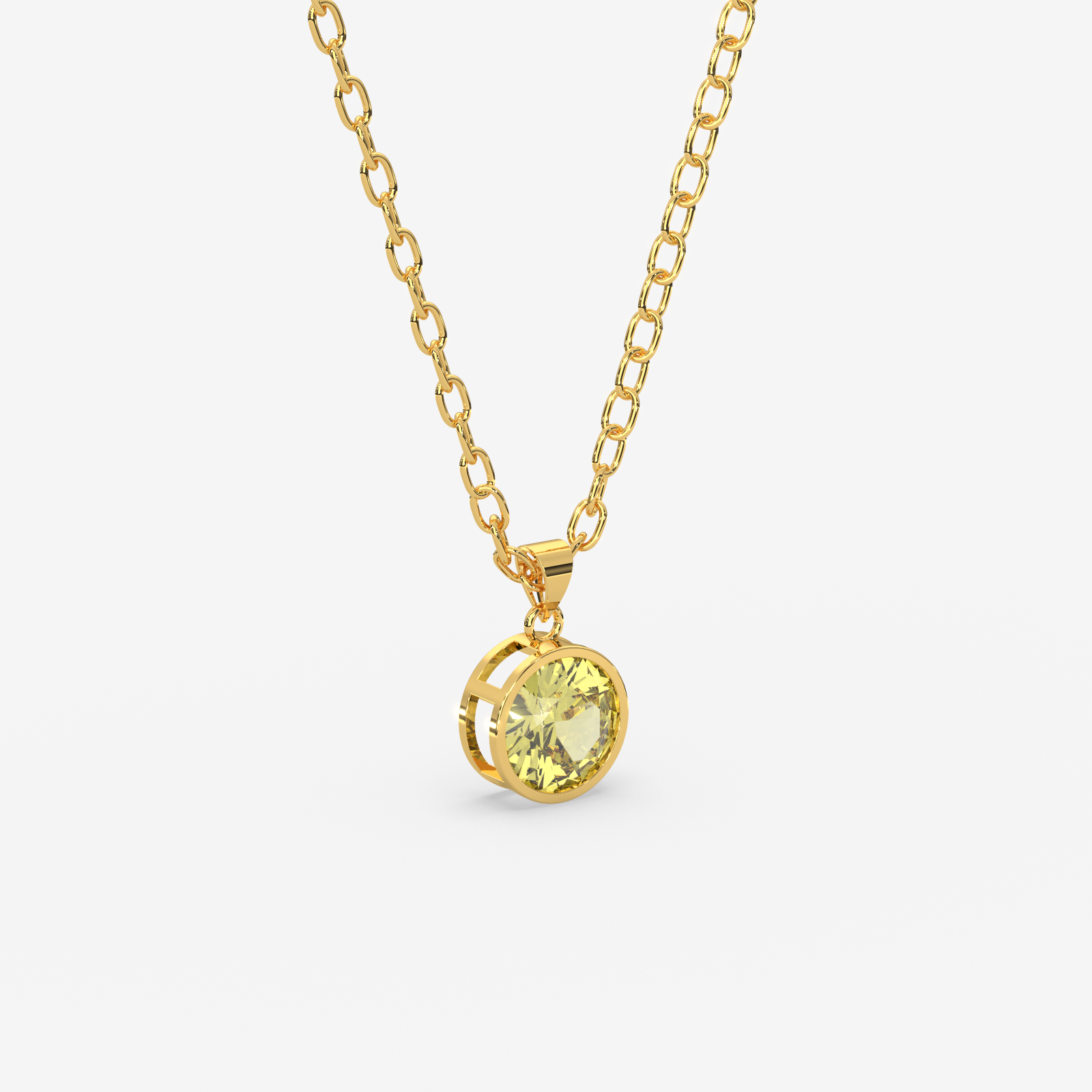 18K Gold Citrine Solitaire Bezel Pendant Necklace