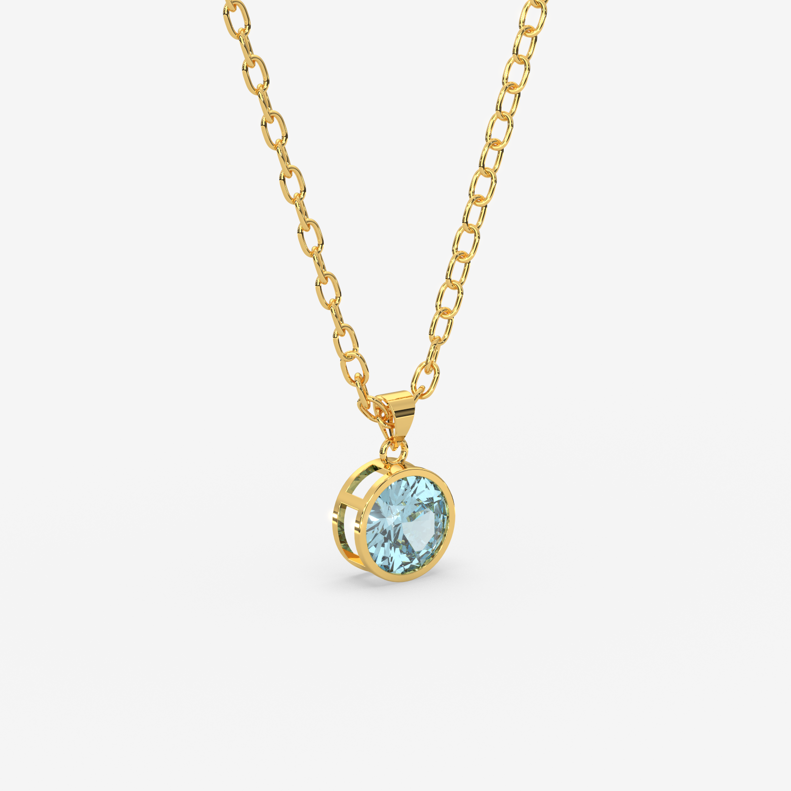 18K Gold Aquamarine Solitaire Bezel Pendant Necklace