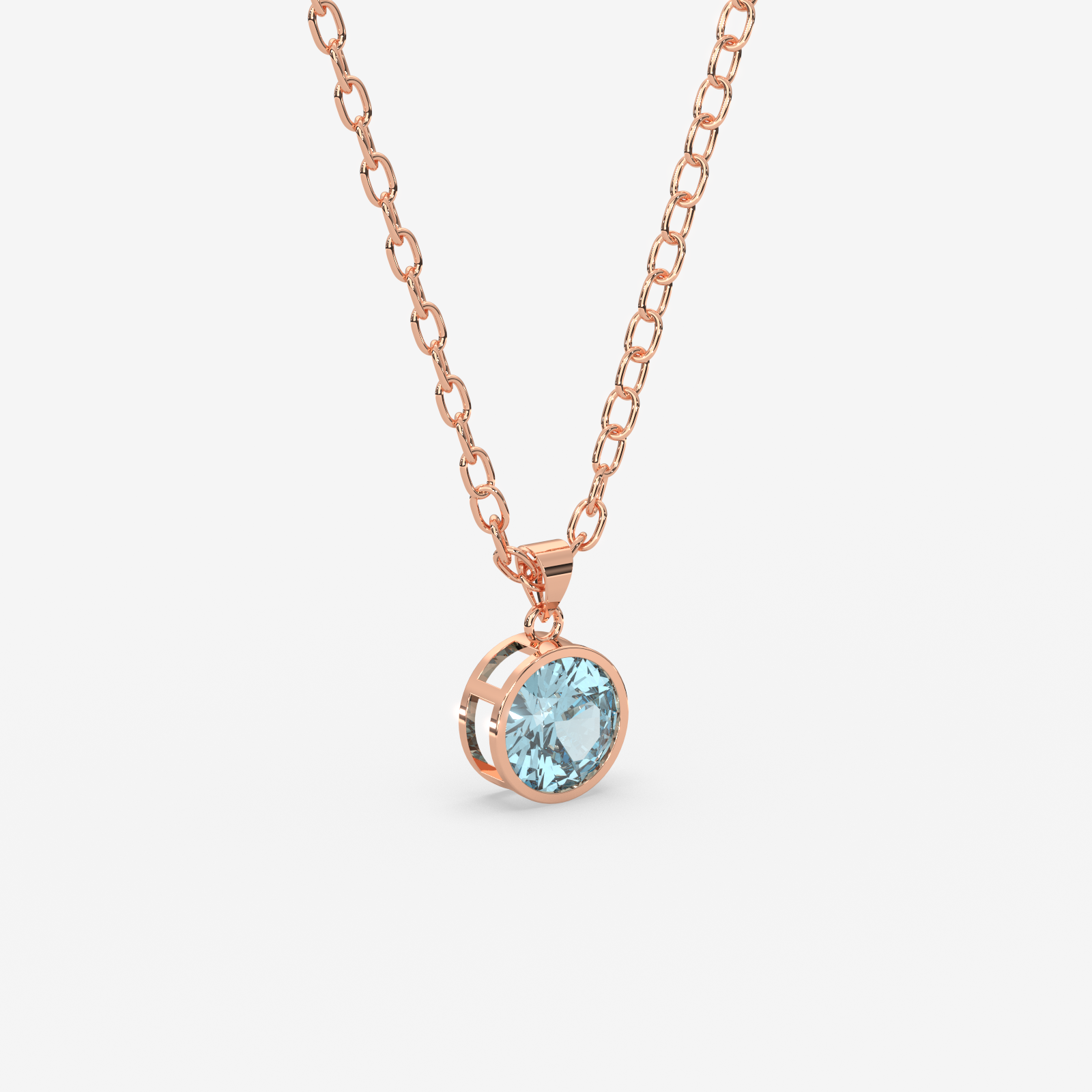 18K Gold Aquamarine Solitaire Bezel Pendant Necklace