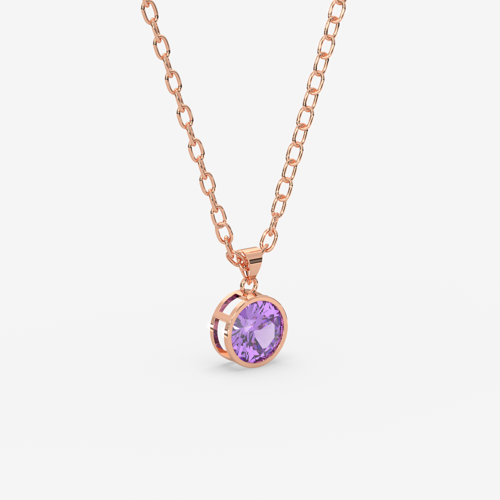 18K Gold Amethyst Solitaire Bezel Pendant Necklace